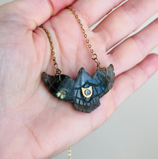 Collier Sautoir grigri phœnix Labradorite