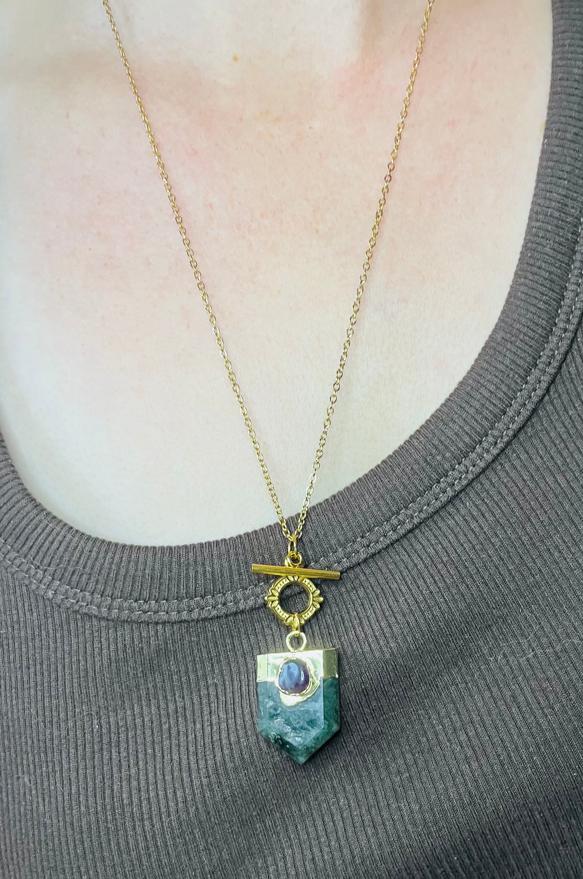 Collier sautoir talisman Labradorite et Améthyste