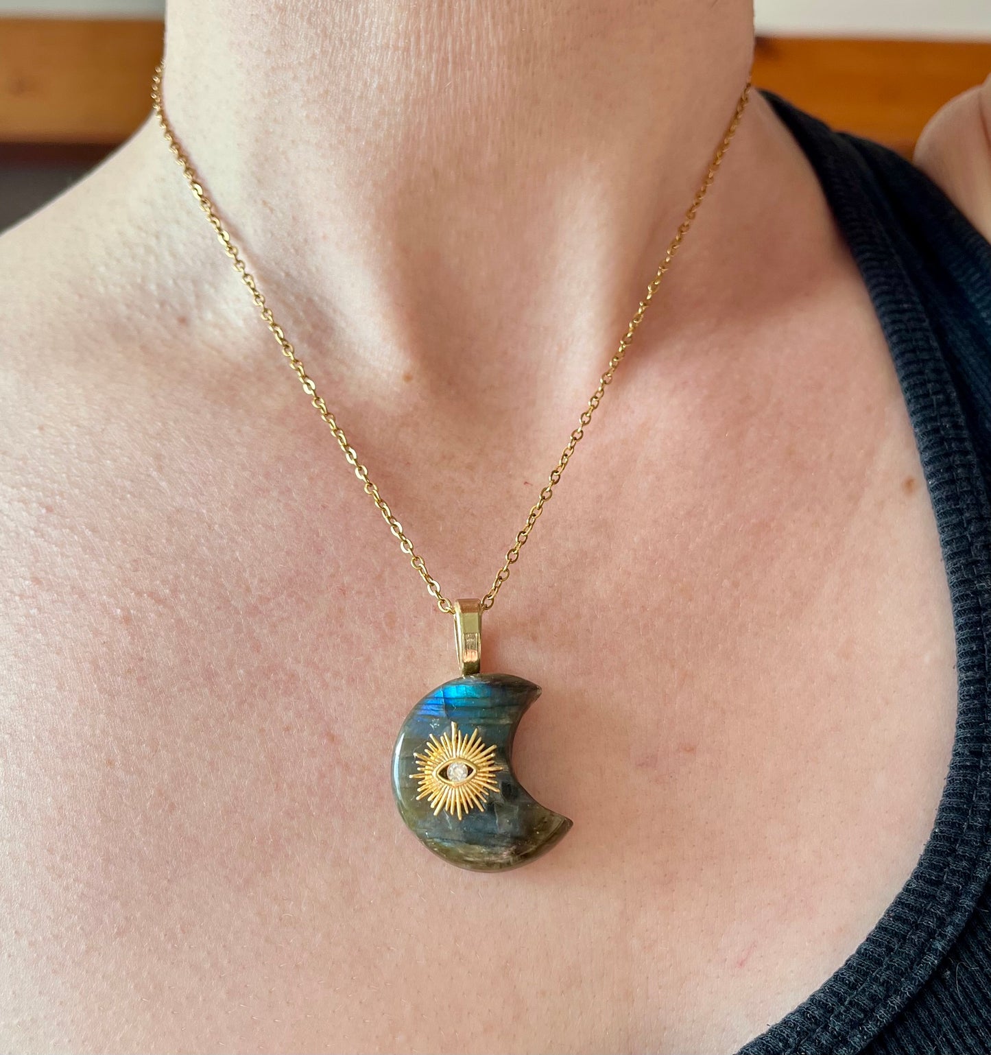 Collier pendentif Lune Labradorite