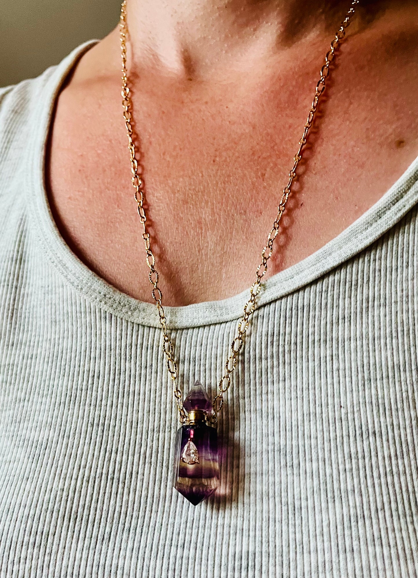 Collier sautoir fiole talisman Amétrine