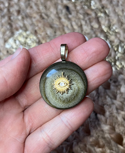 Pendentif talisman protecteur Obsidienne dorée