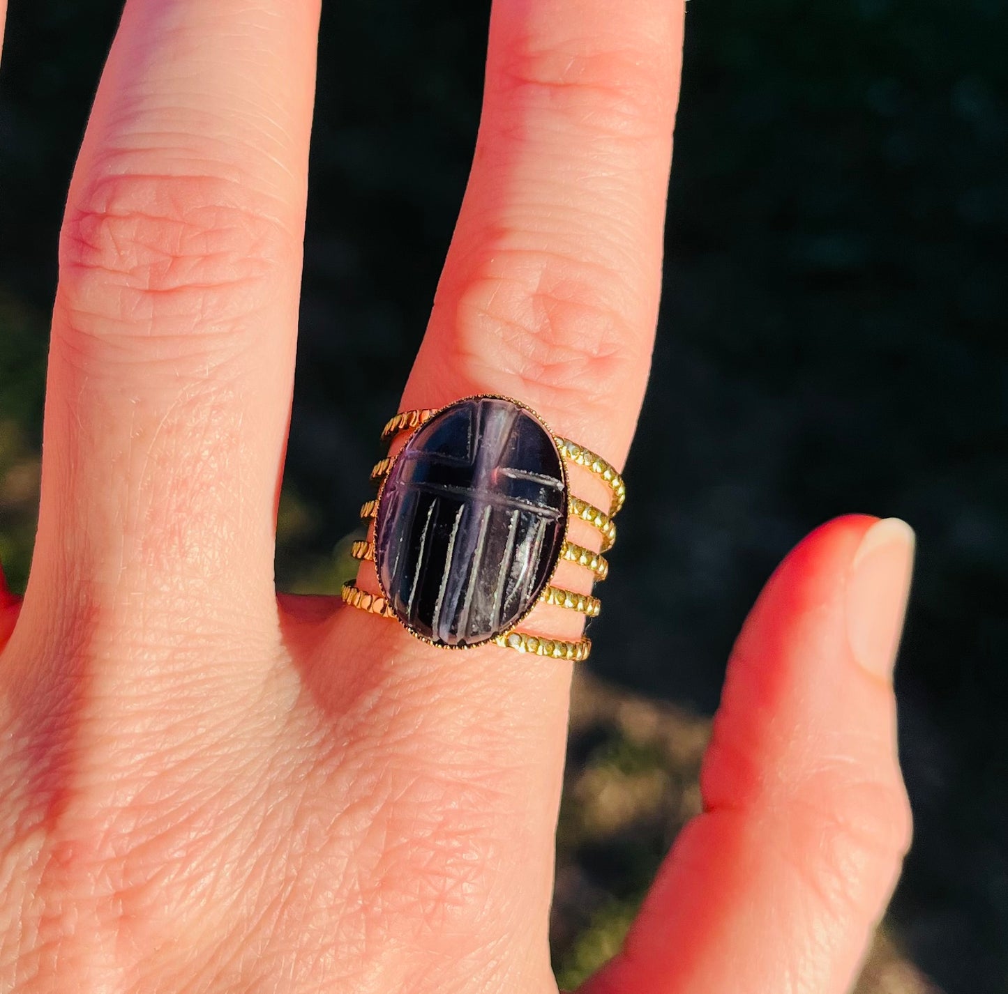 Bague amulette scarabée Fluorite