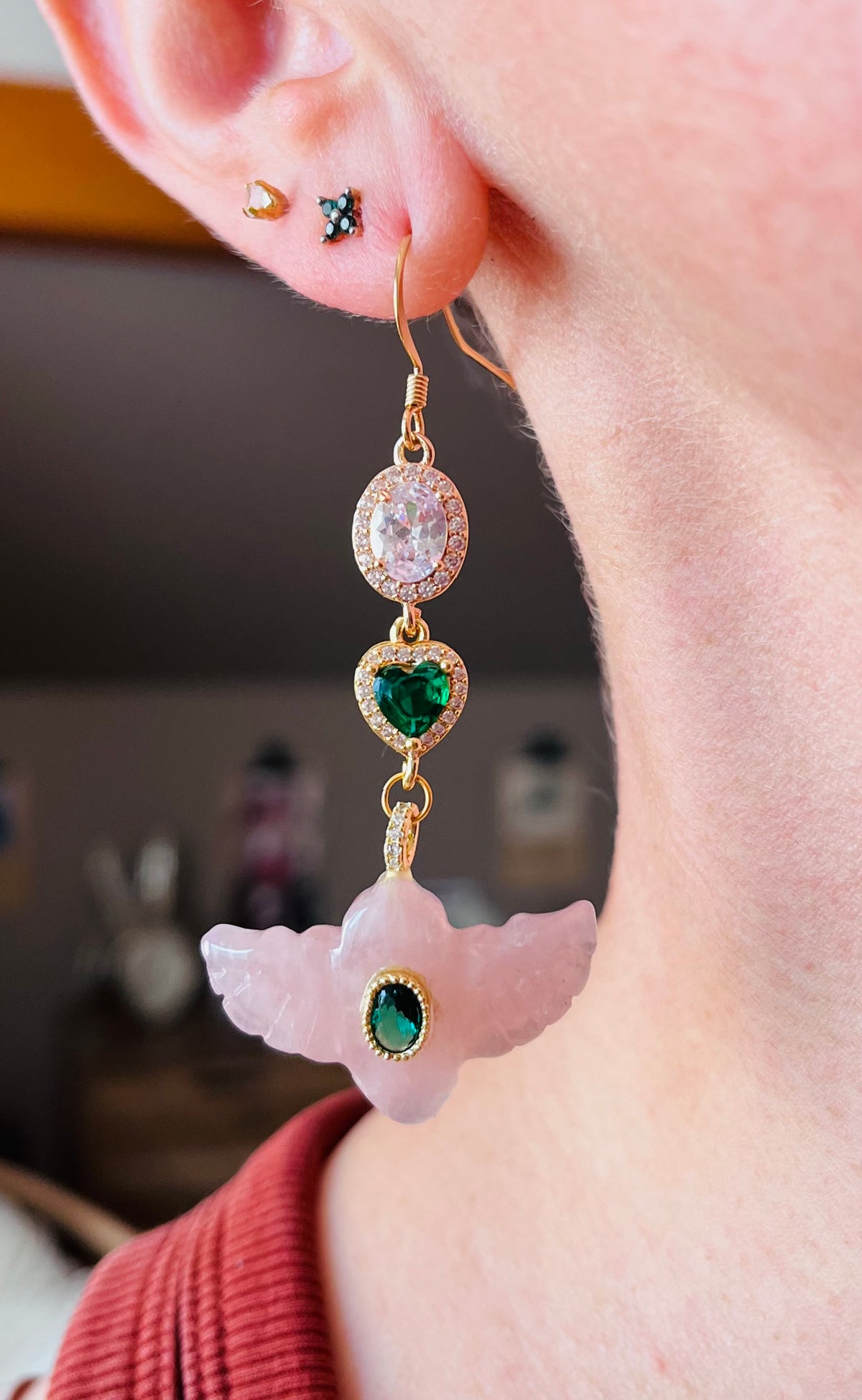 Mono boucle amulette Quartz rose