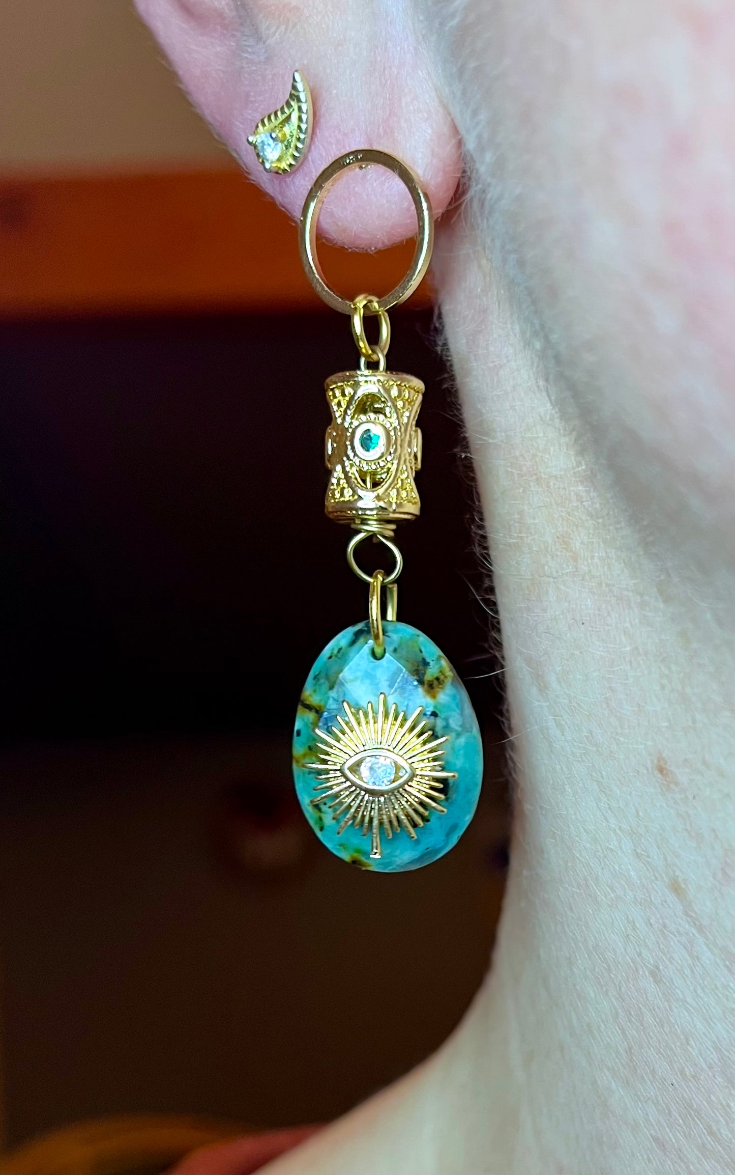 Mono boucle talisman Turquoise Africaine