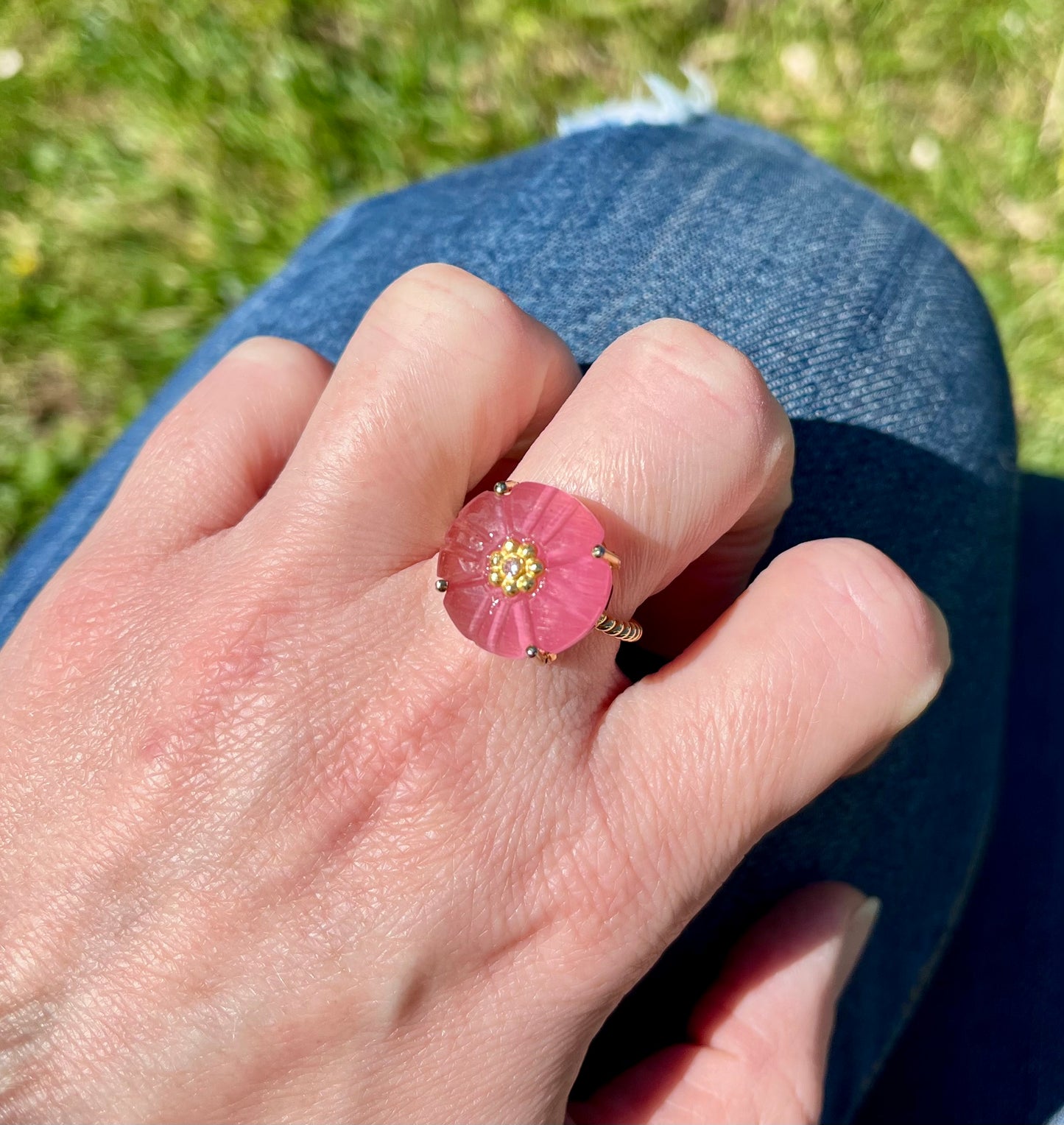 Bague fleur Calcédoine rose