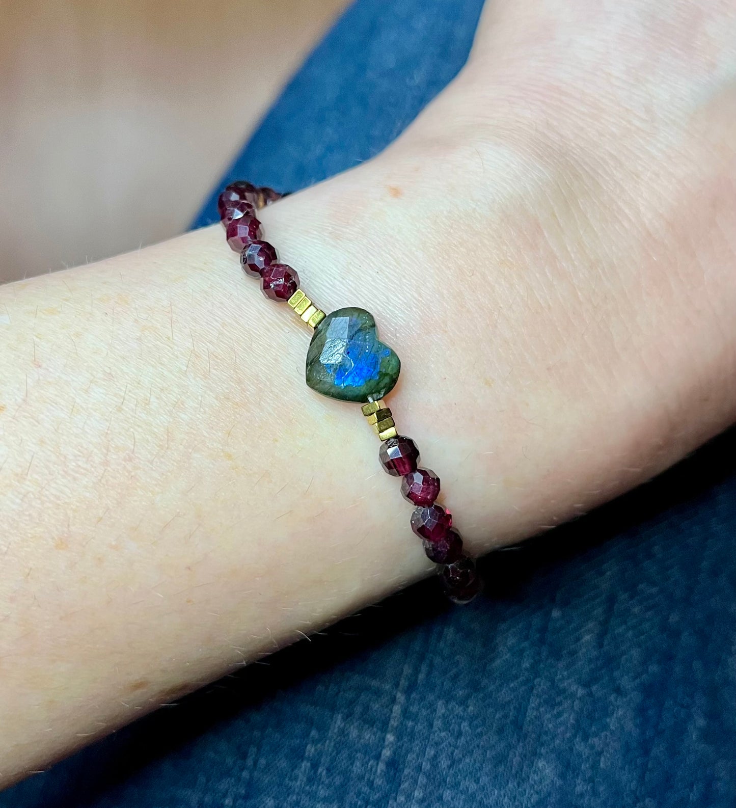 Bracelet cœur Labradorite et Grenat