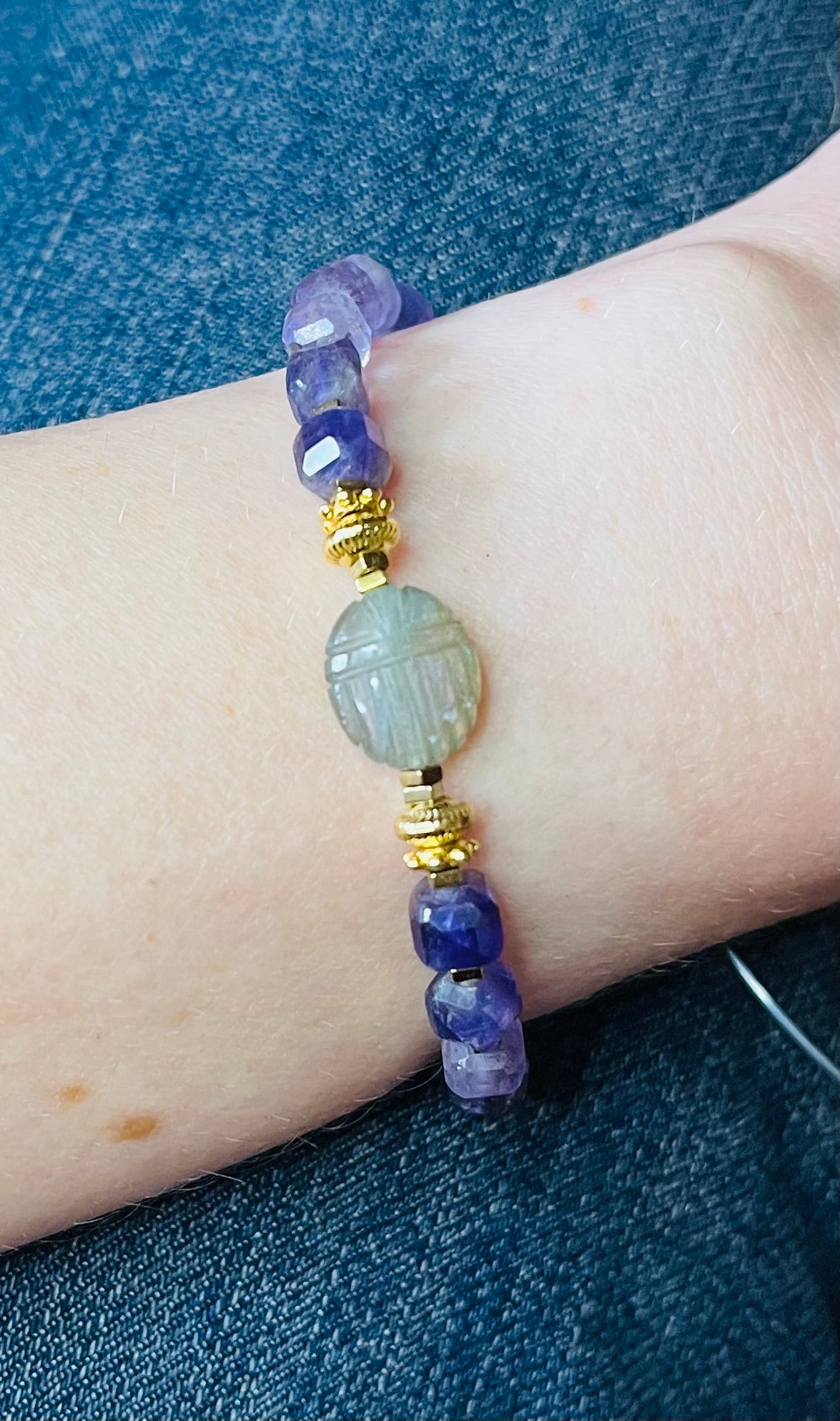 Bracelet talisman scarabée Labradorite et Améthyste