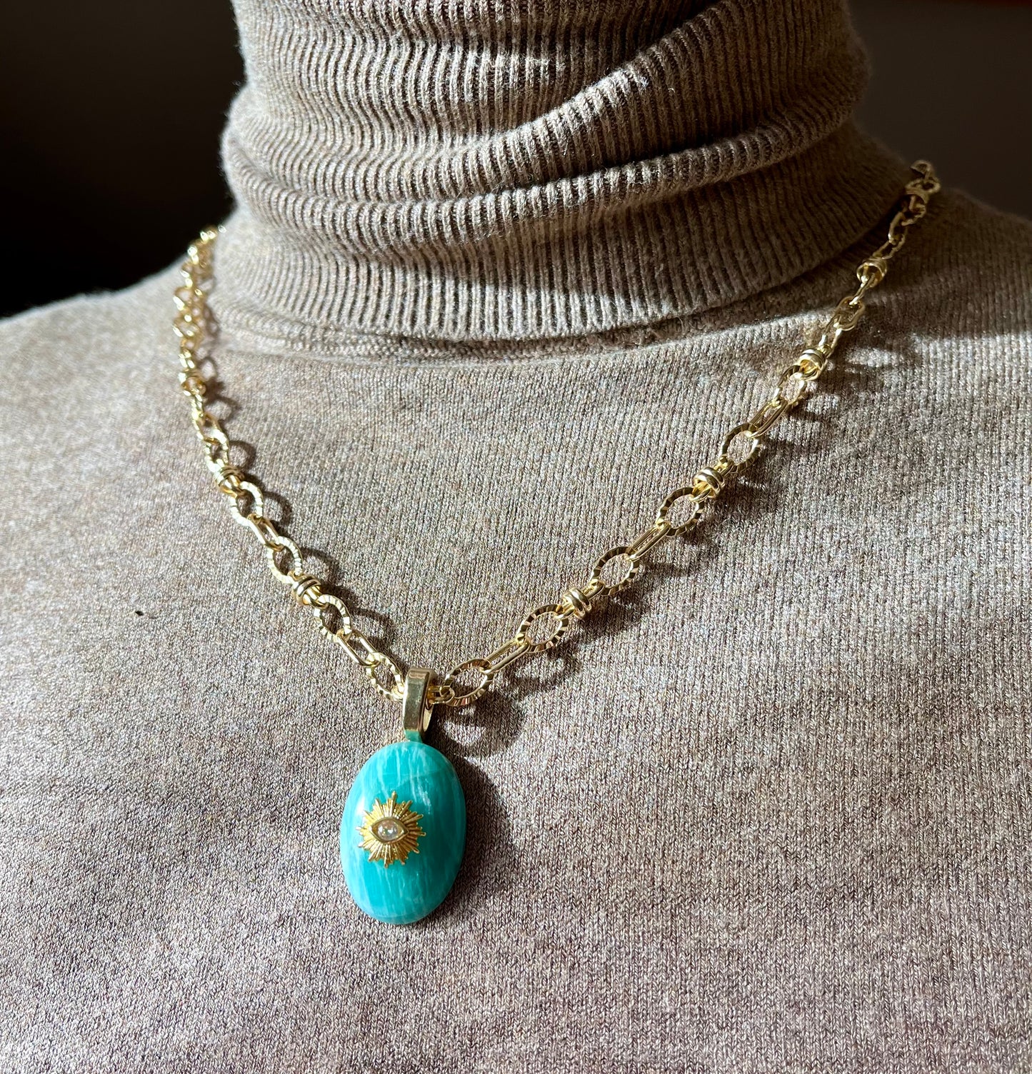 Collier amulette Amazonite zébrée