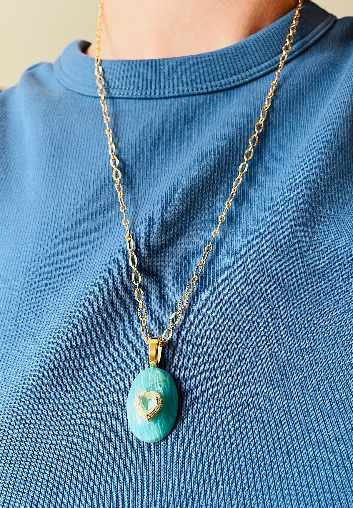 Collier sautoir grigri Amazonite