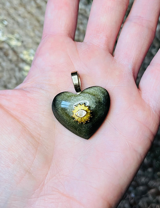 Pendentif cœur en Obsidienne dorée