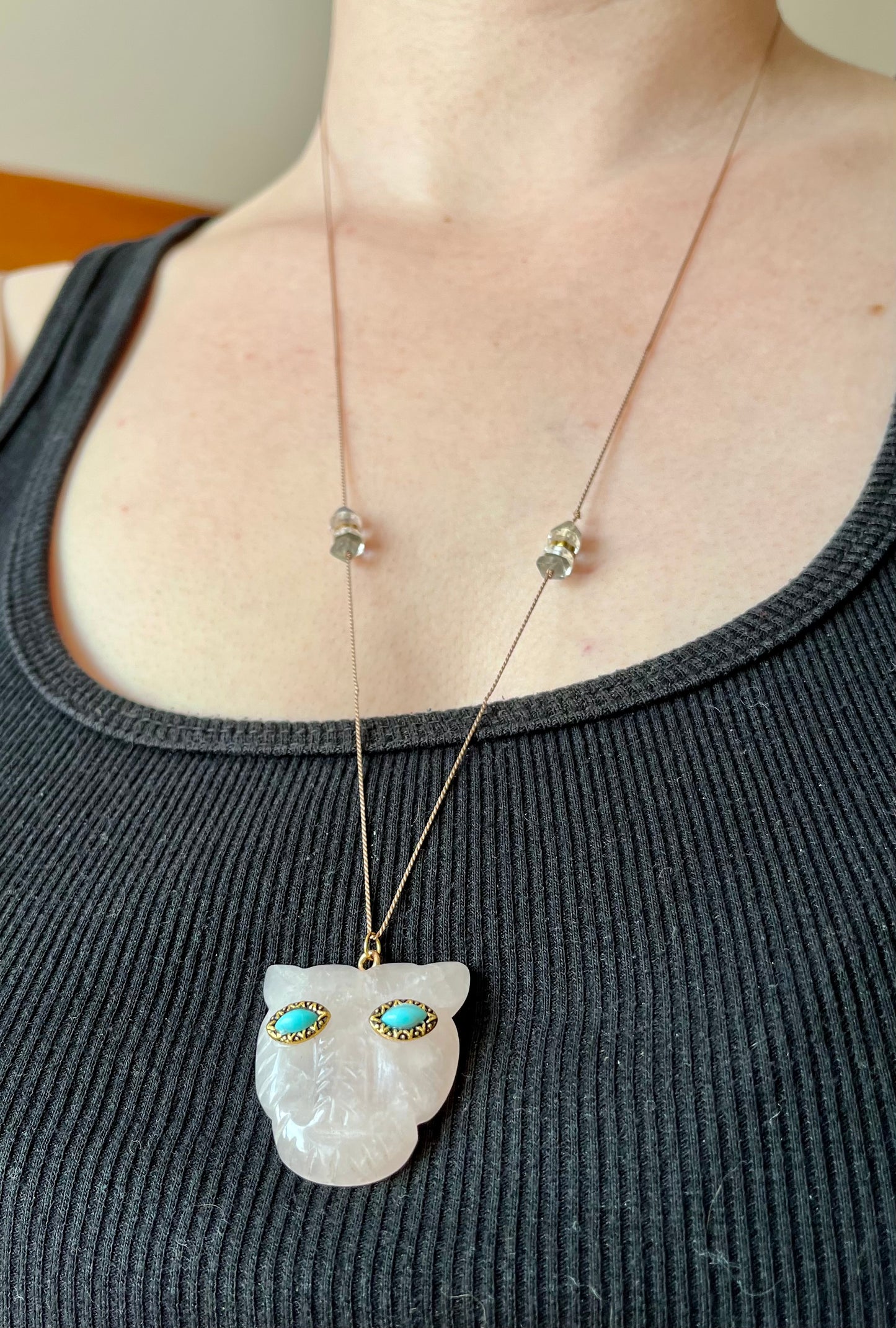 Collier sautoir talisman tigre Quartz rose