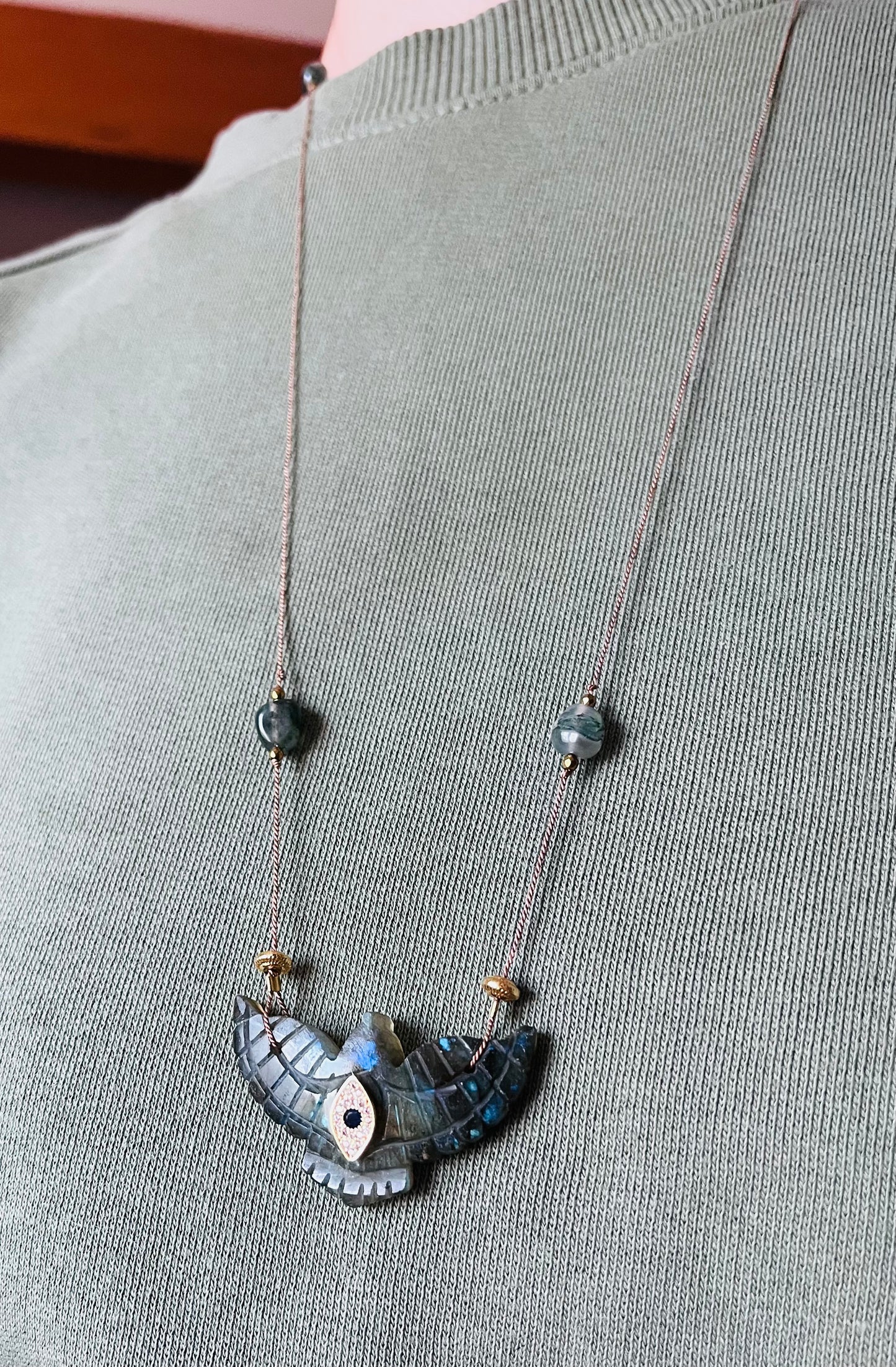 Sautoir phœnix Labradorite et Agate mousse