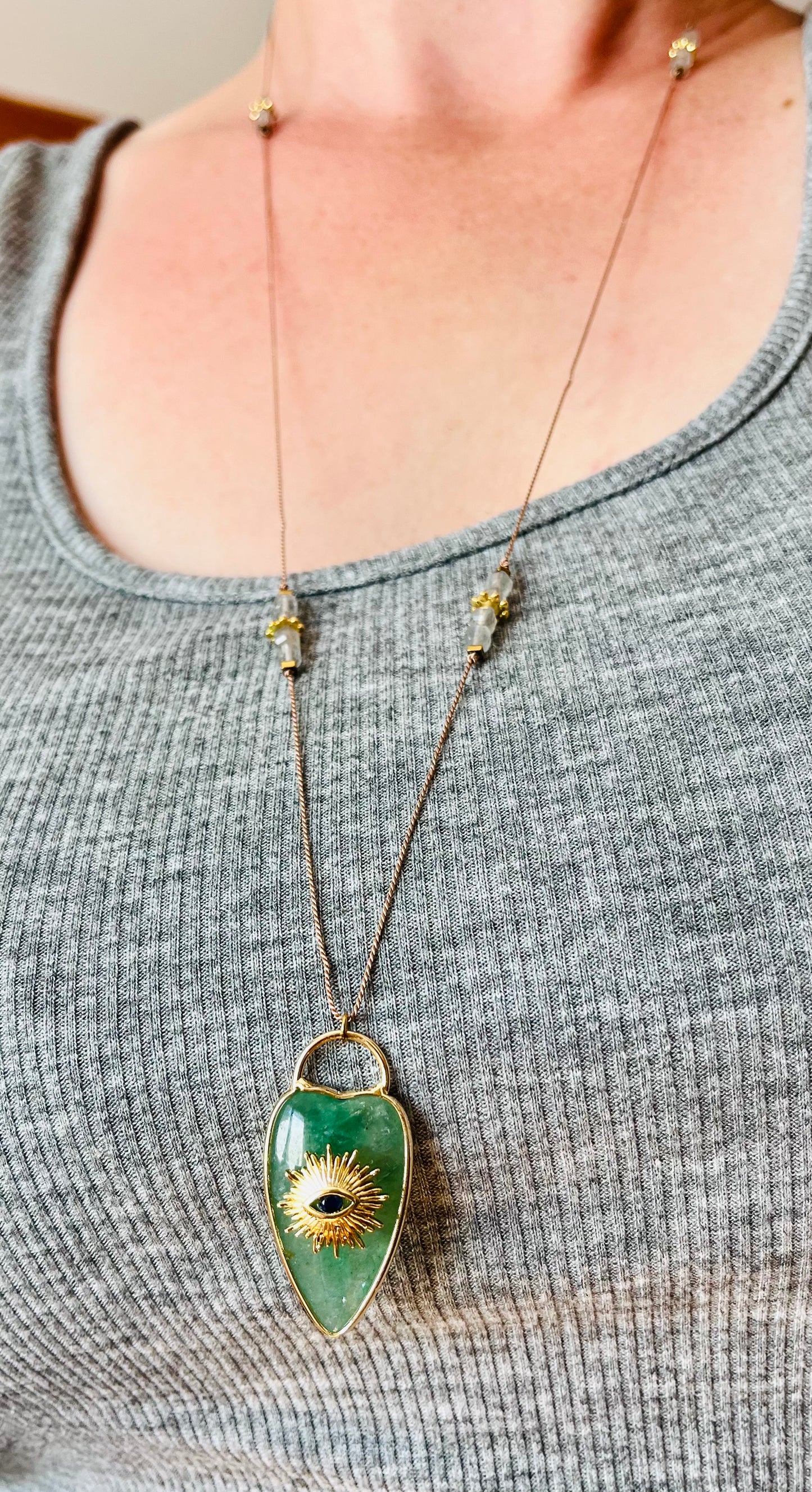 Collier sautoir coeur Aventurine