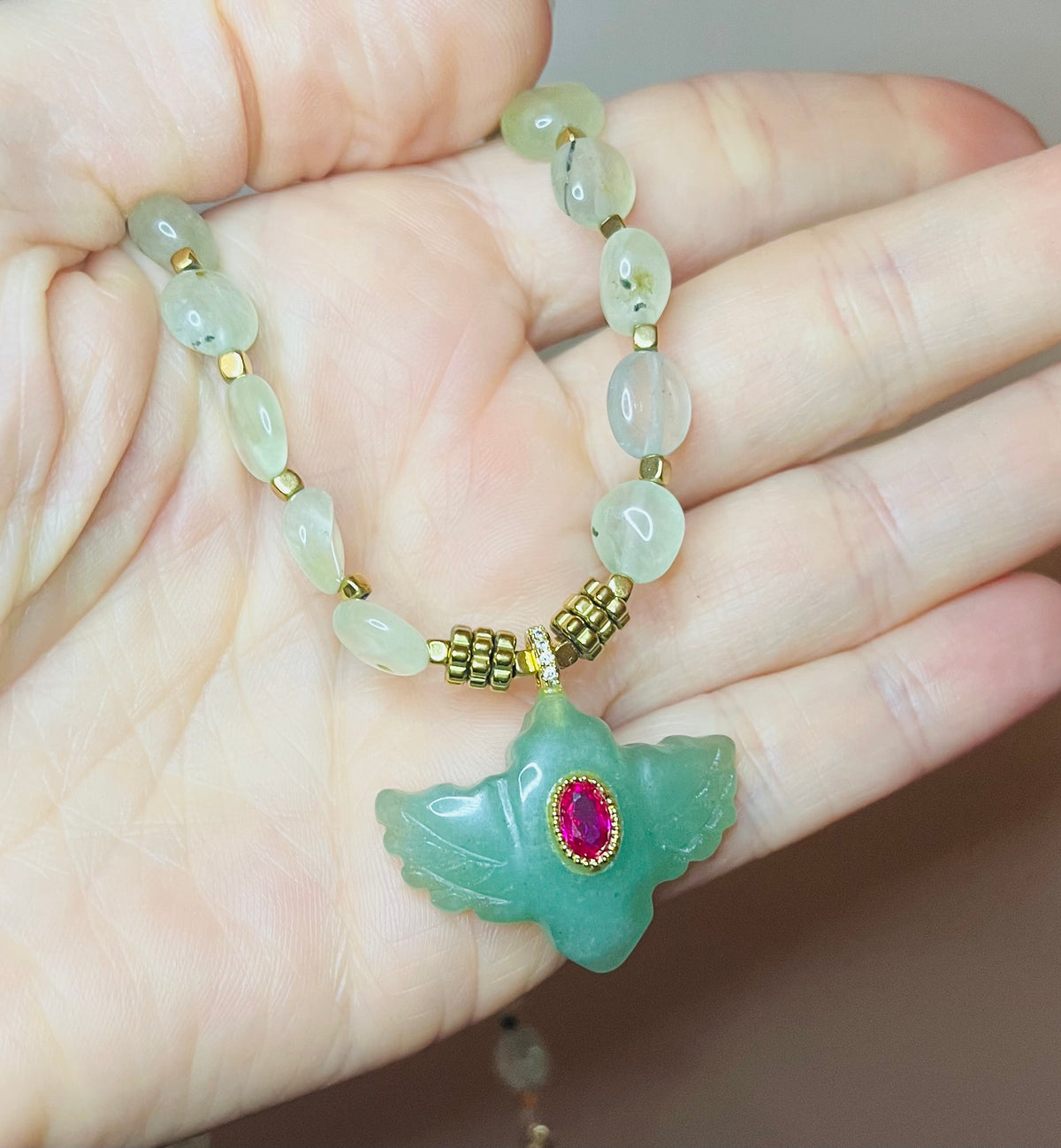 Collier talisman Aventurine et Préhnite