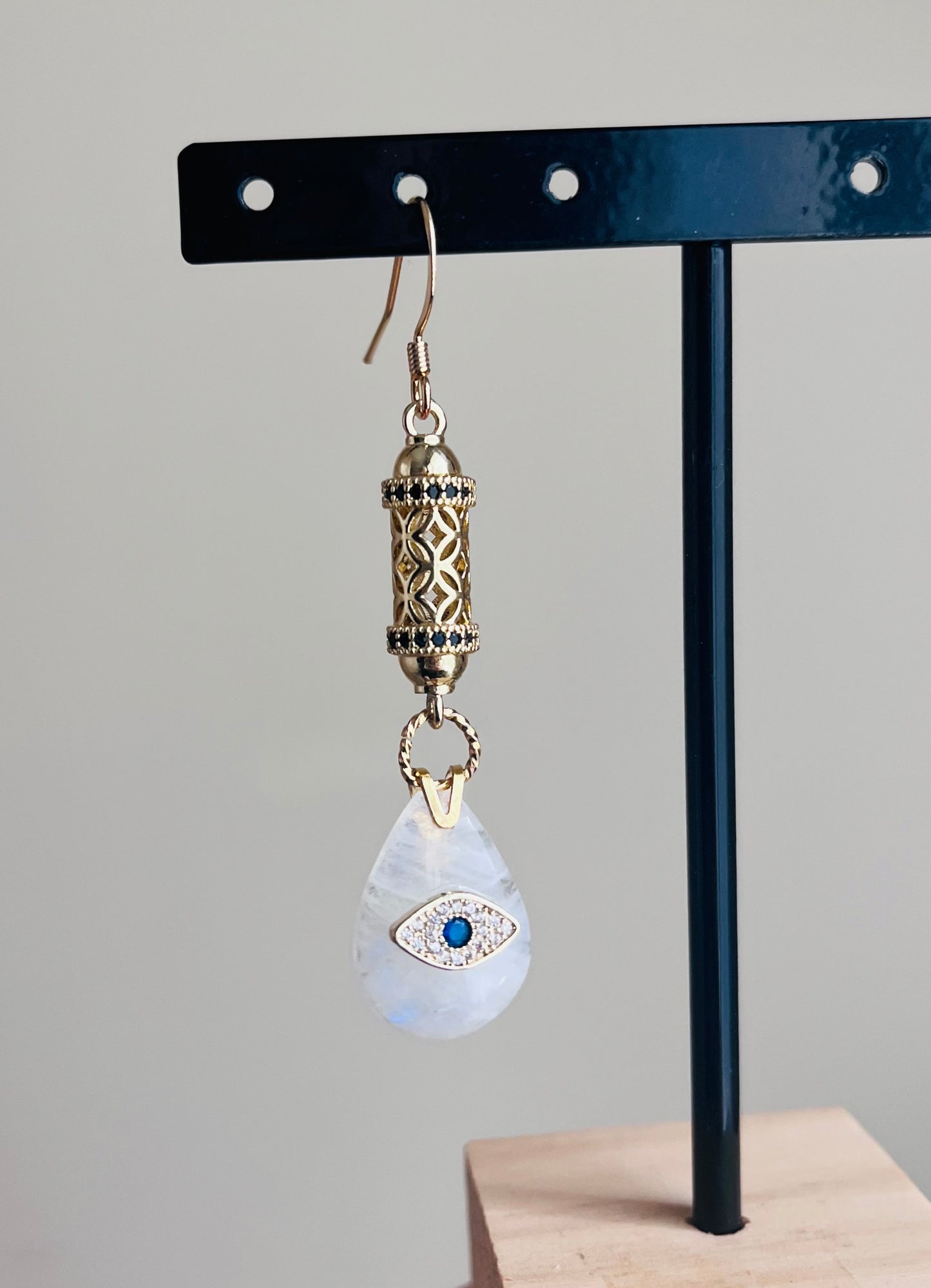 Moonstone teardrop amulet single earring