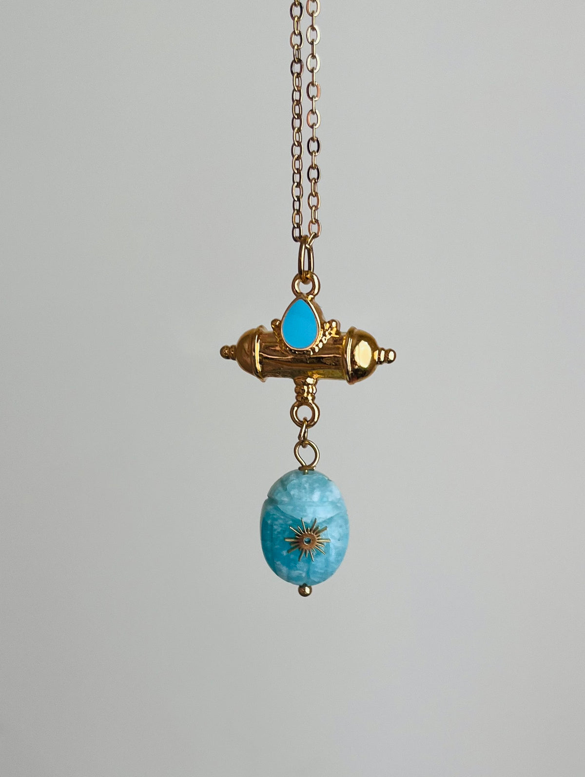 Collier sautoir talisman scarabée Amazonite