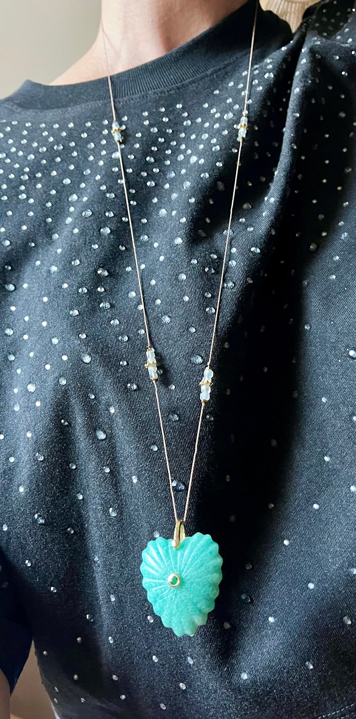 Collier sautoir cœur Amazonite