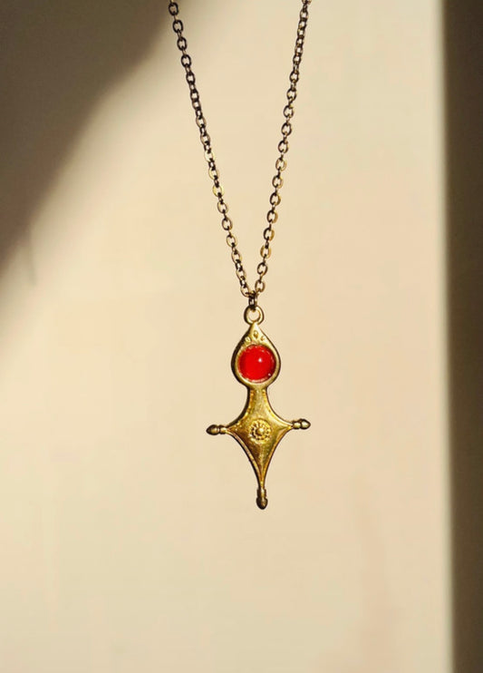 Collier Talisman Croix Touareg Cornaline