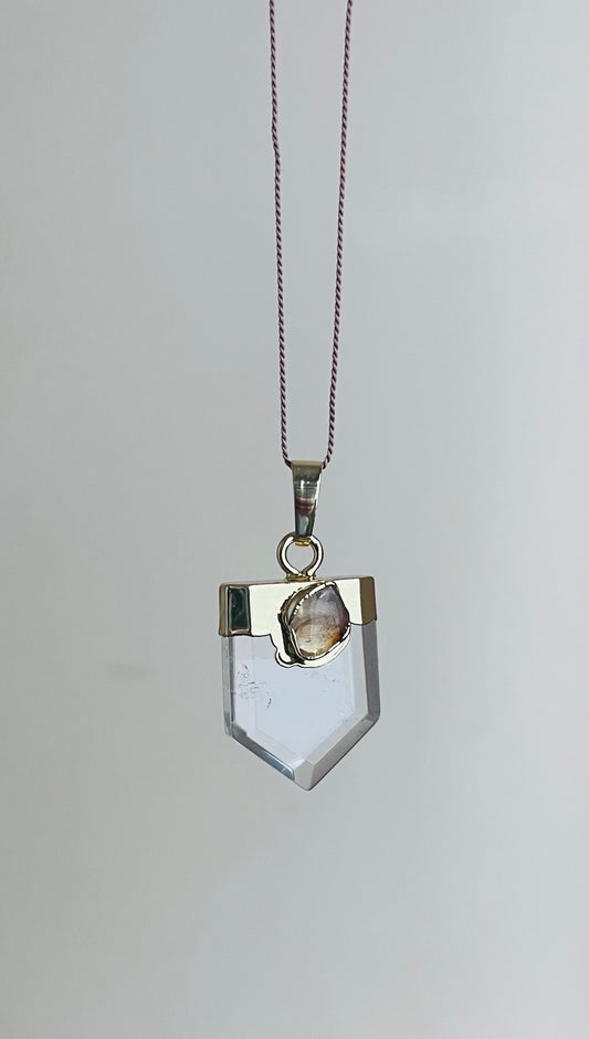 Collier sautoir Talisman Labradorite et Cristal de Roche