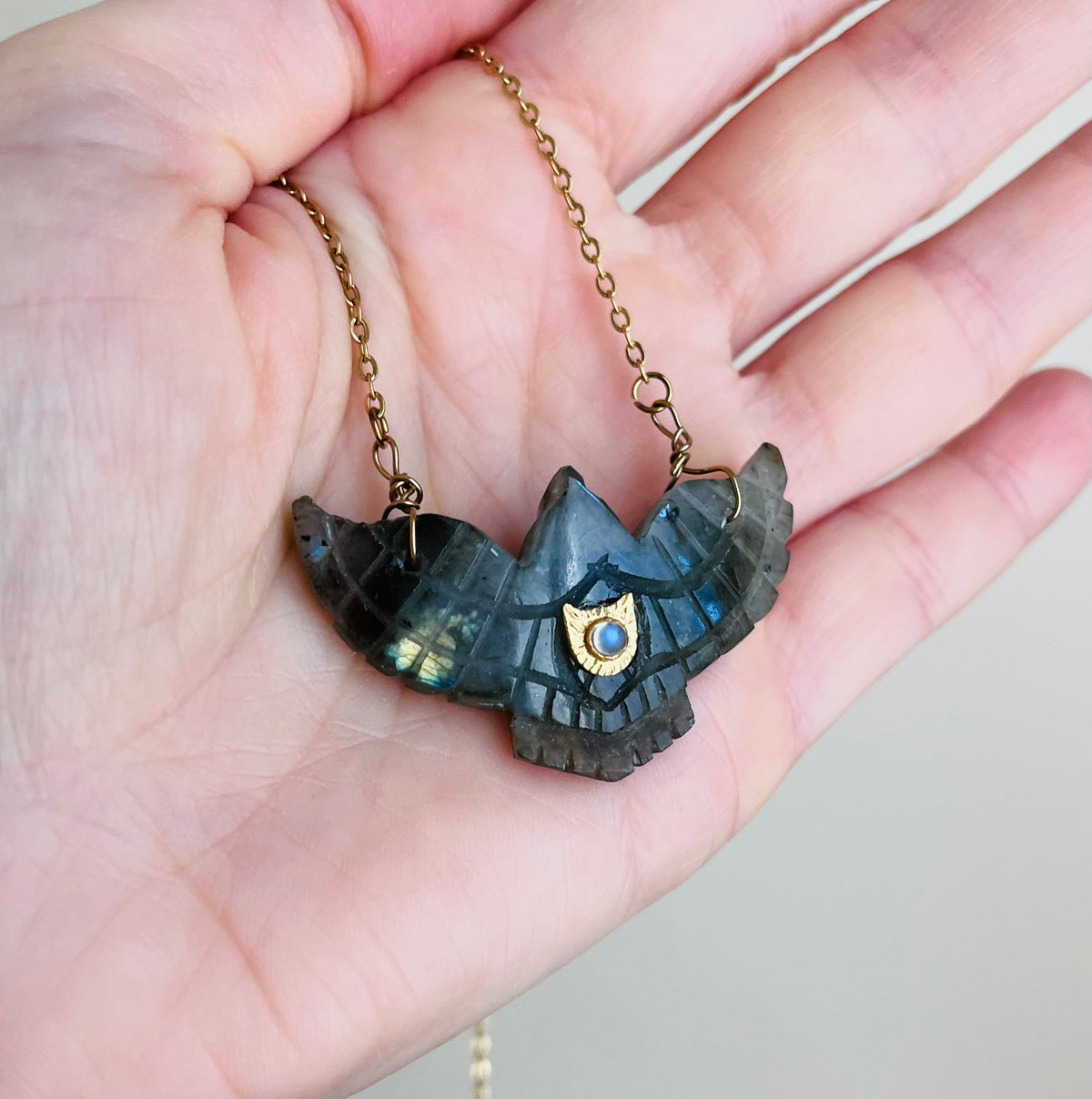 Collier Sautoir grigri phœnix Labradorite