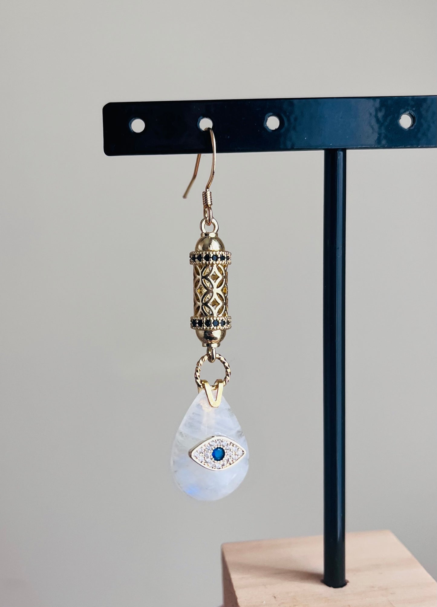 Moonstone teardrop amulet single earring