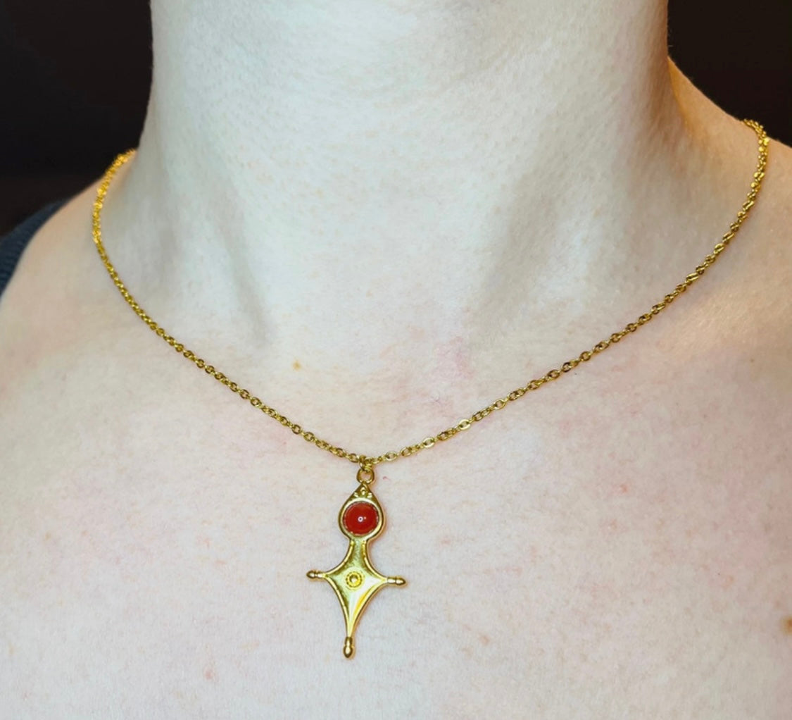 Collier Talisman Croix Touareg Cornaline