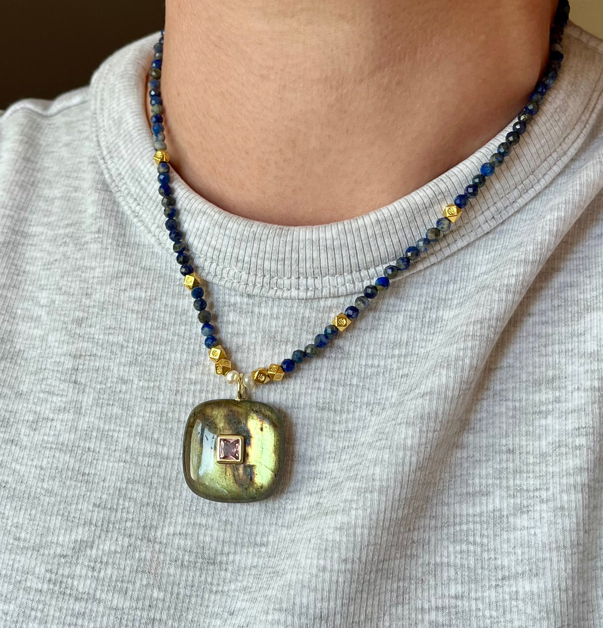 Collier talisman Labradorite et Lapis-Lazuli
