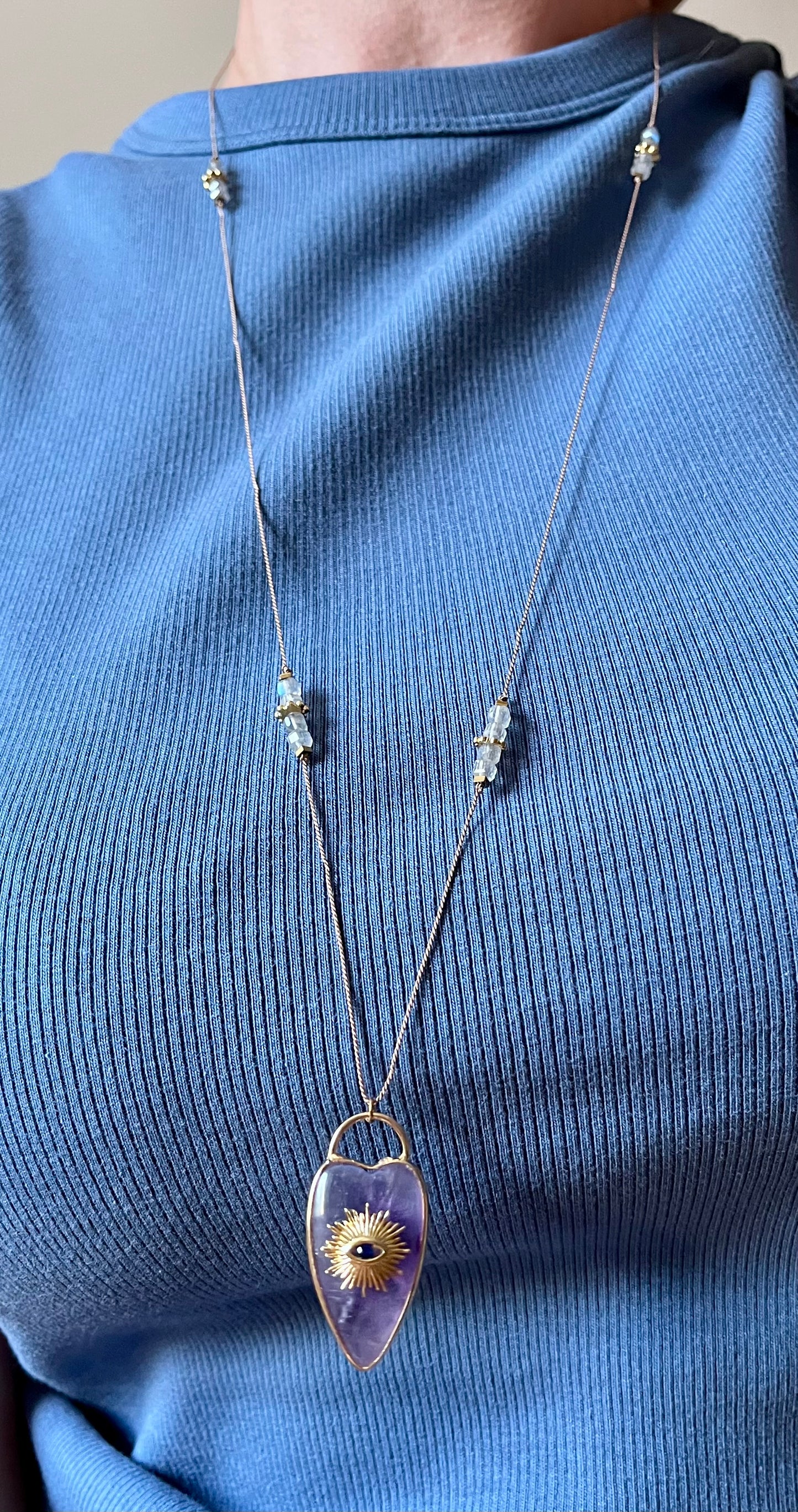 Collier sautoir cœur Améthyste