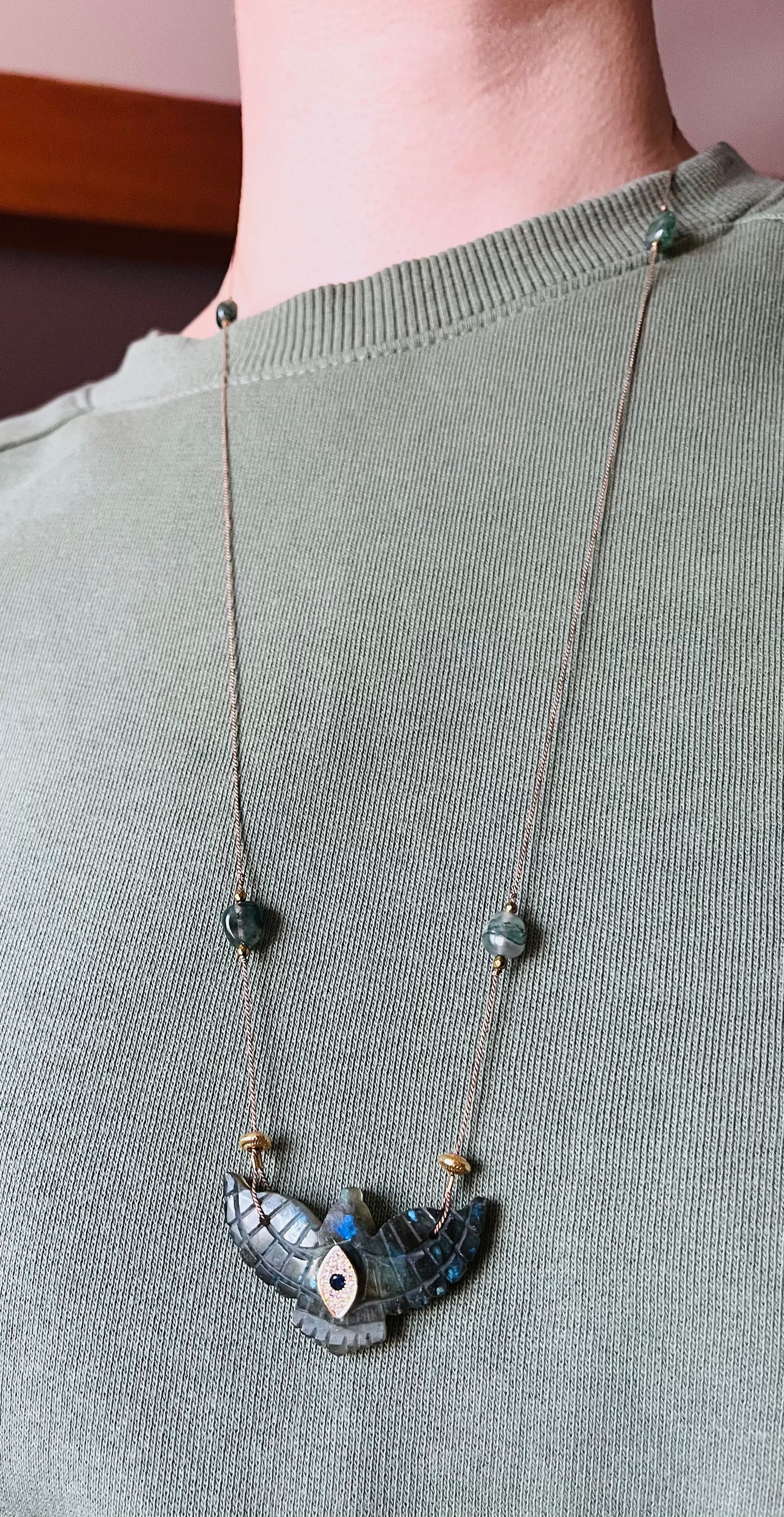 Sautoir phœnix Labradorite et Agate mousse