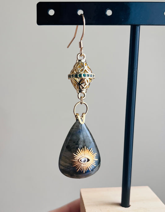 Labradorite teardrop talisman single earring