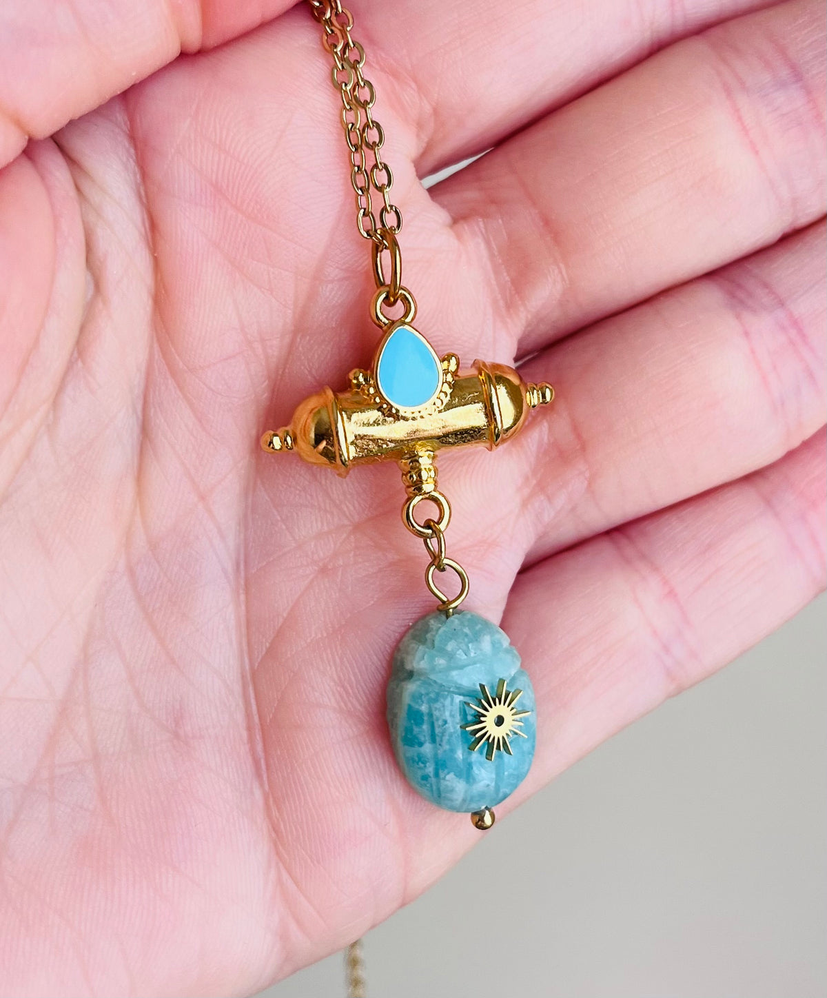 Collier sautoir talisman scarabée Amazonite
