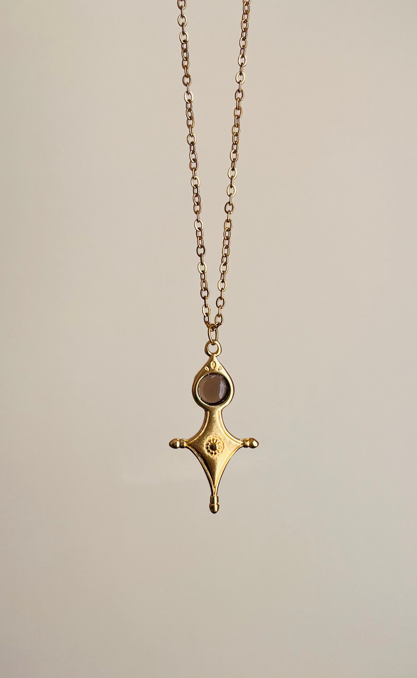 Collier Talisman Croix Touareg Quartz fumé