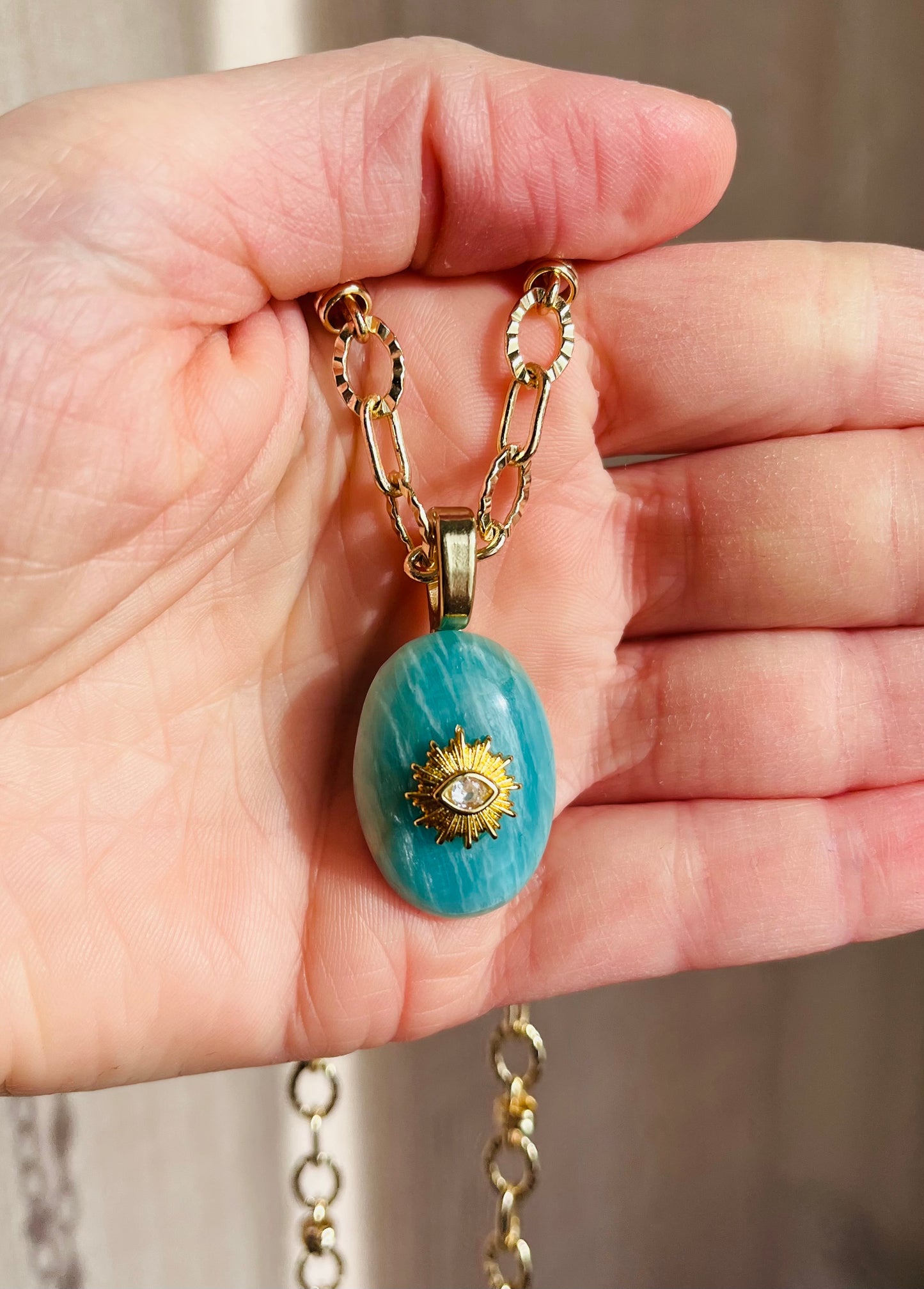 Collier amulette Amazonite zébrée