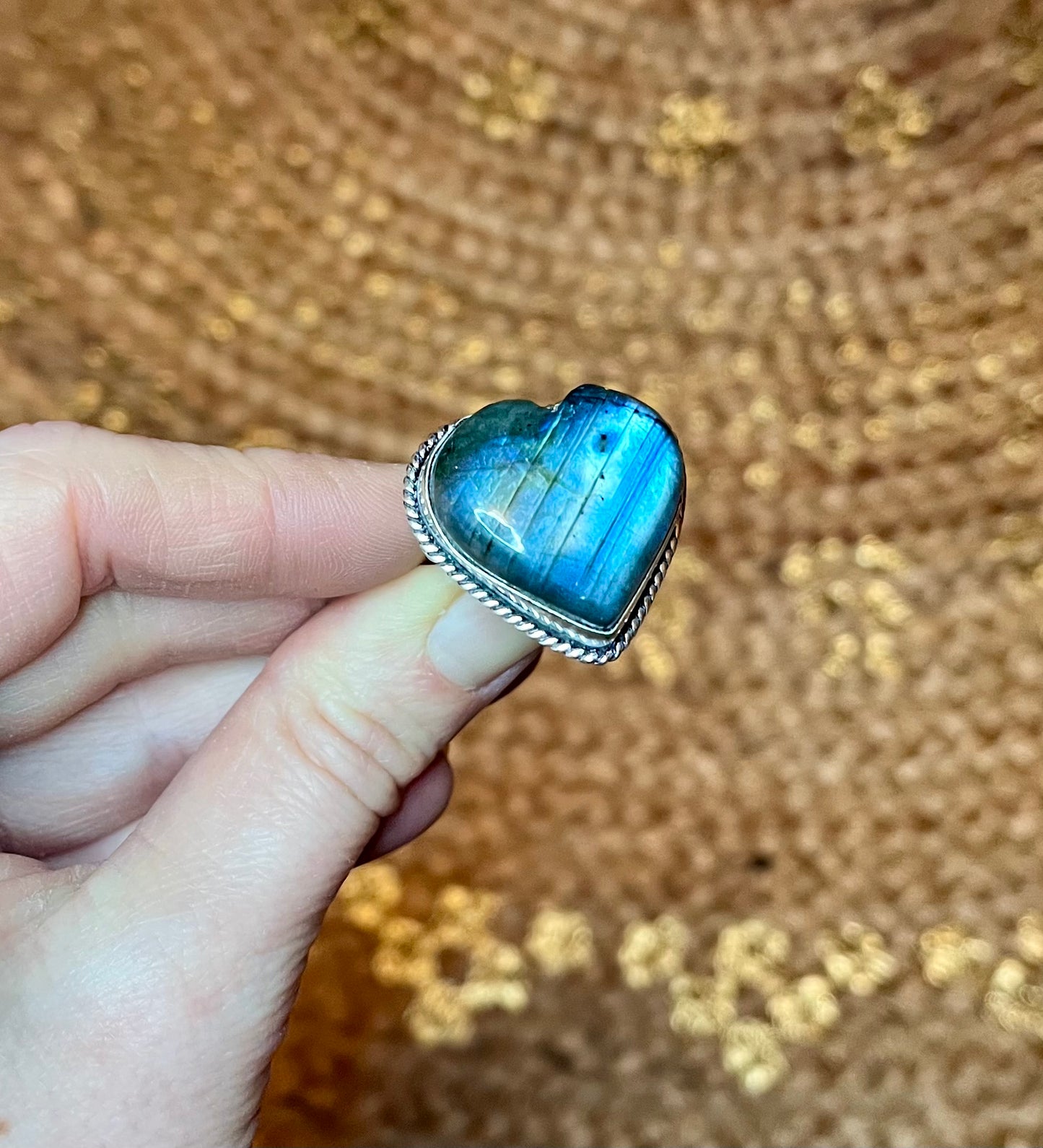 Bague coeur Labradorite et argent 925