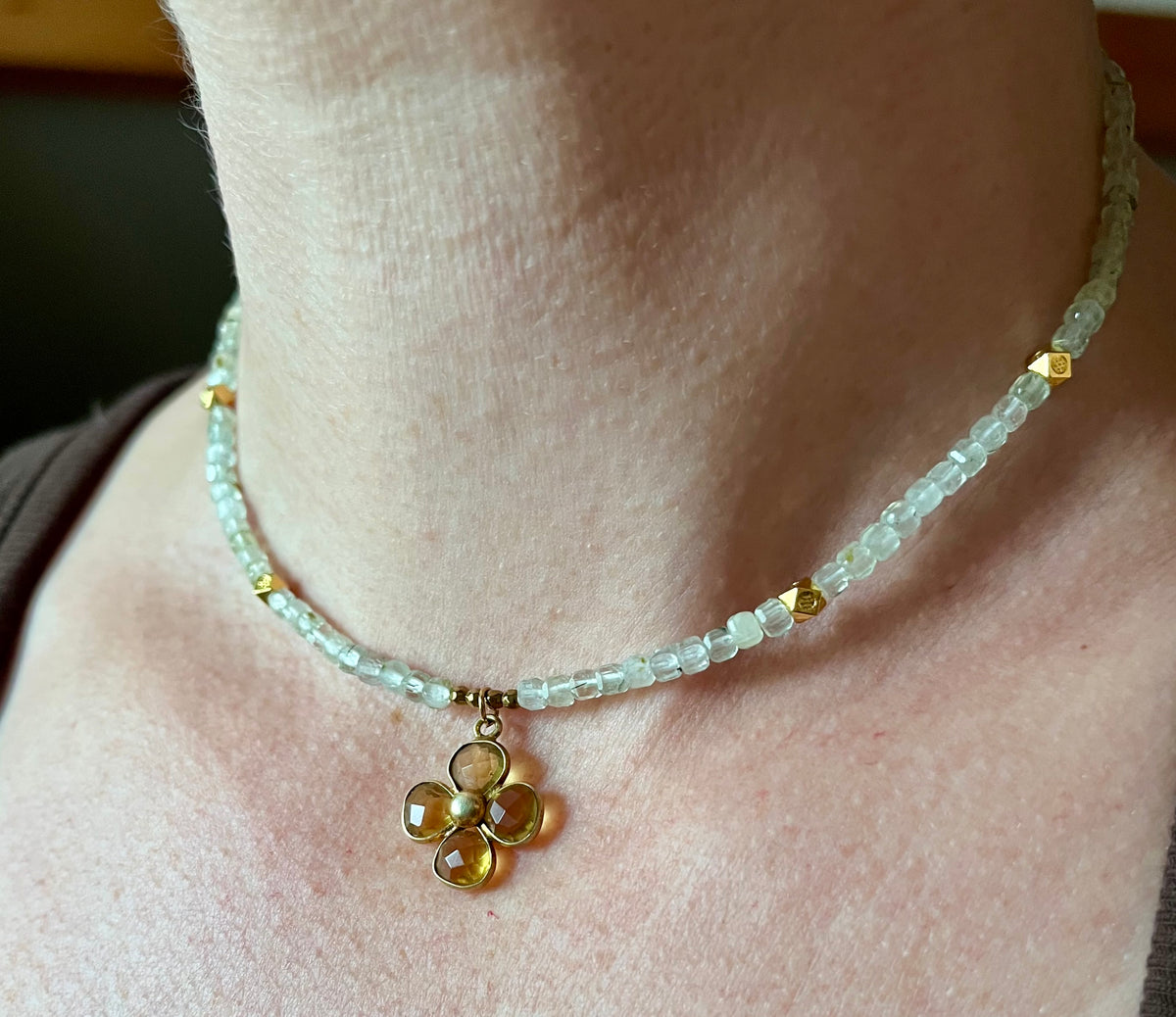 Collier Préhnite et Citrine