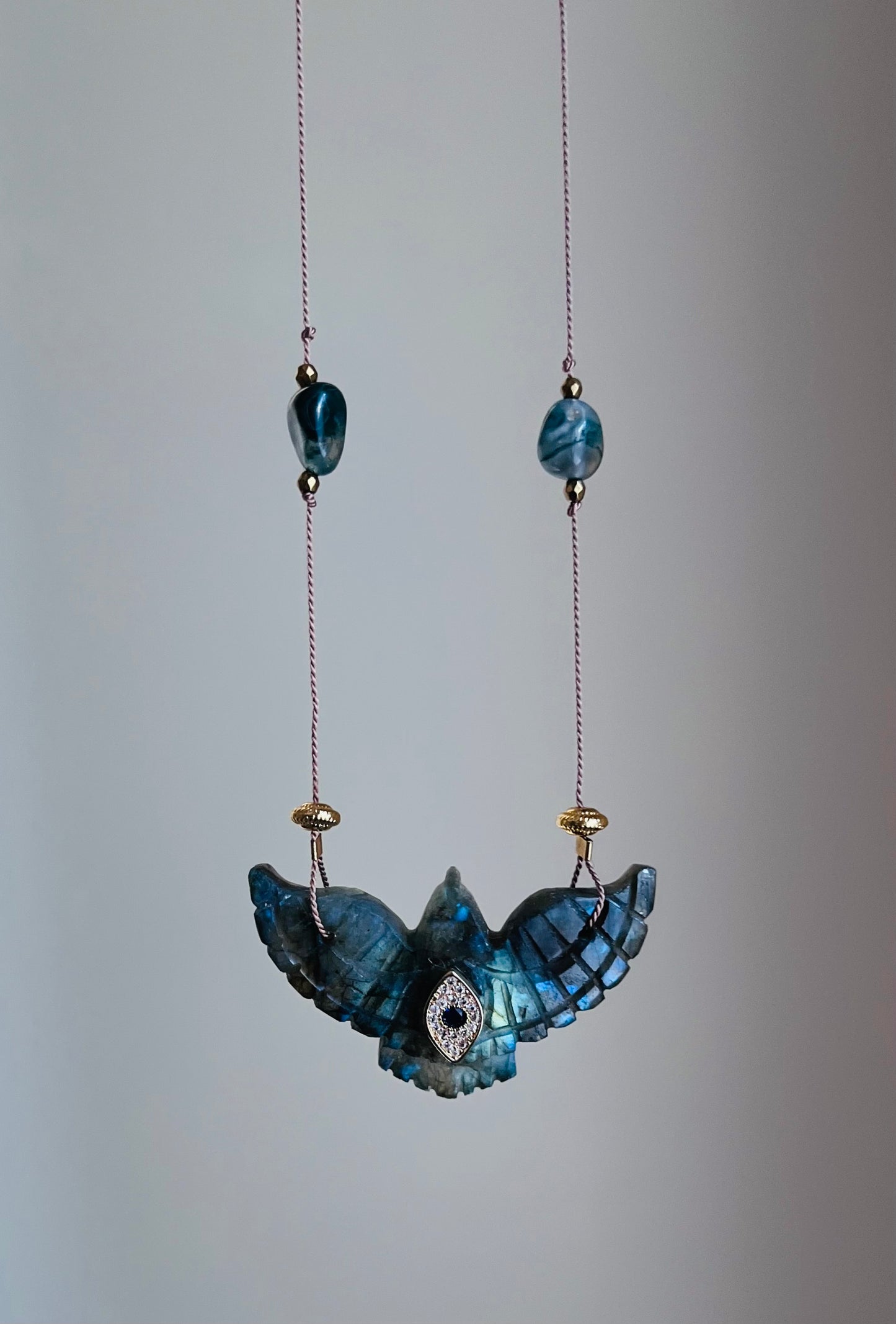 Sautoir phœnix Labradorite et Agate mousse