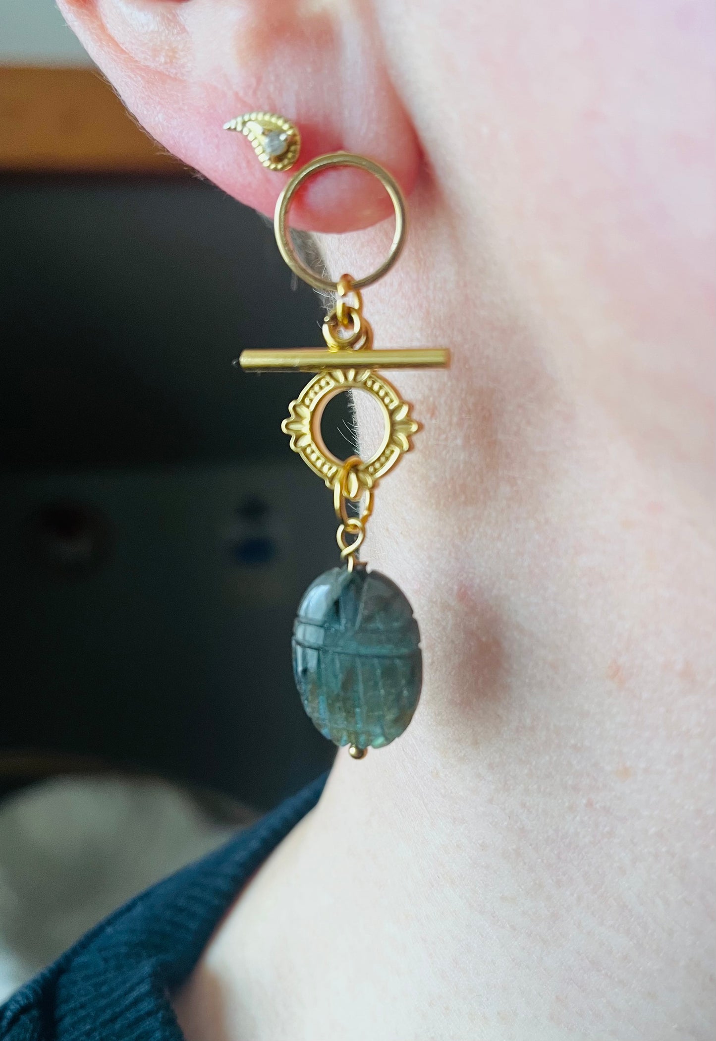 Single earring scarab amulet Labradorite