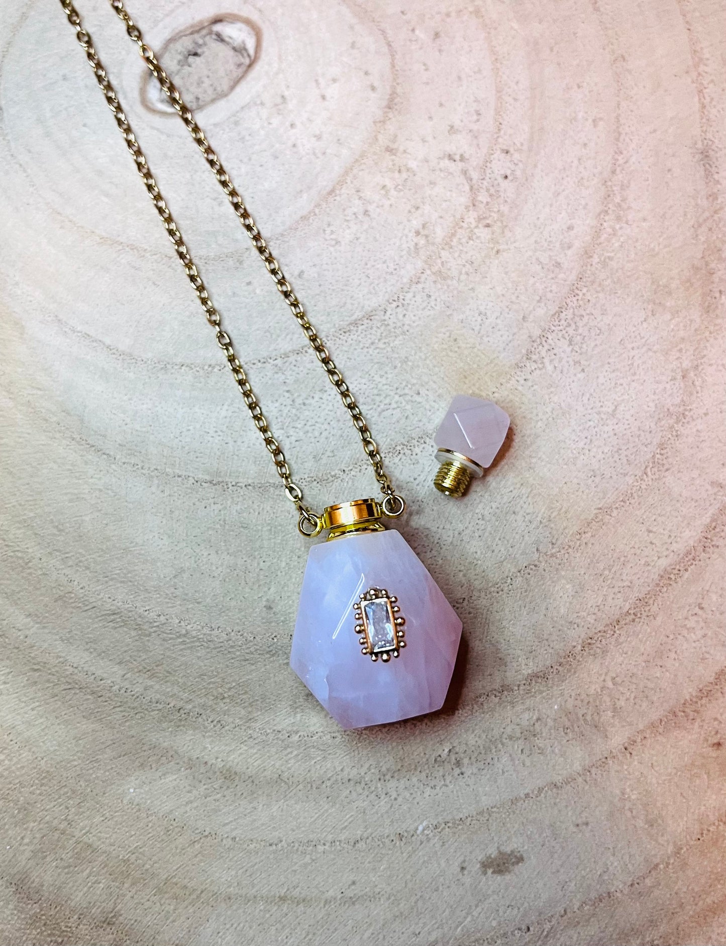 Collier fiole Quartz rose