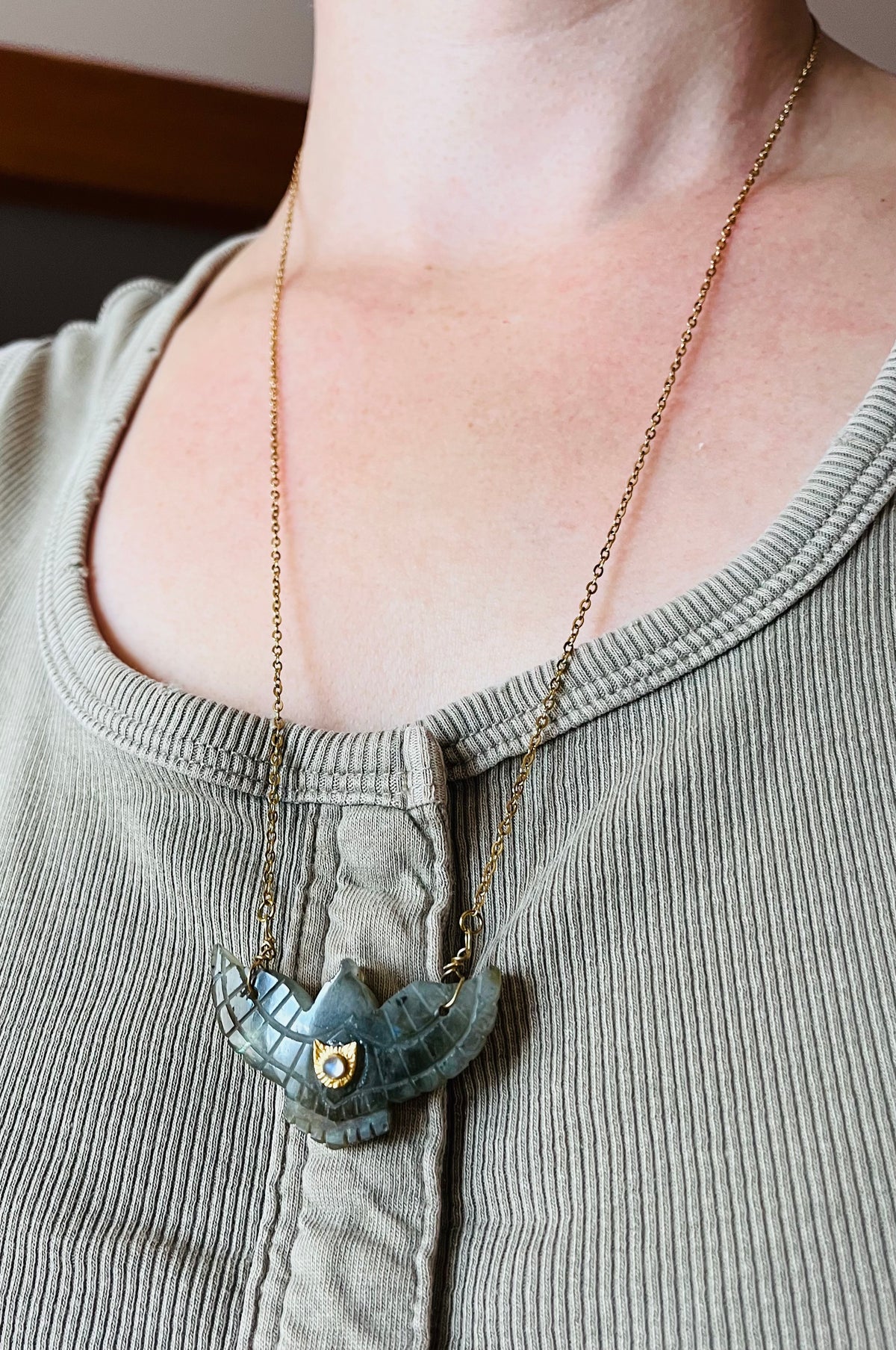 Collier Sautoir grigri phœnix Labradorite