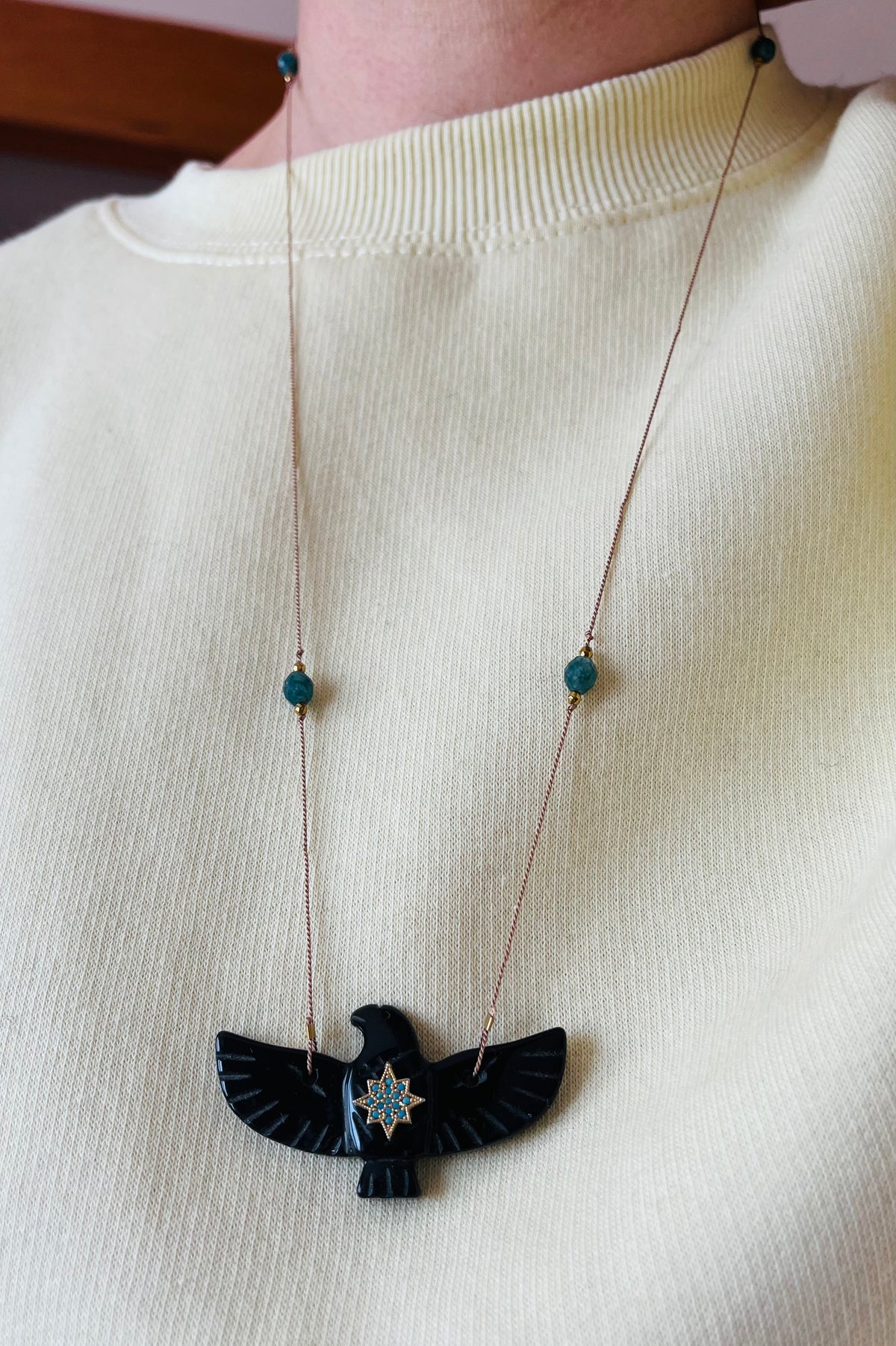 Collier sautoir phœnix Onyx noir