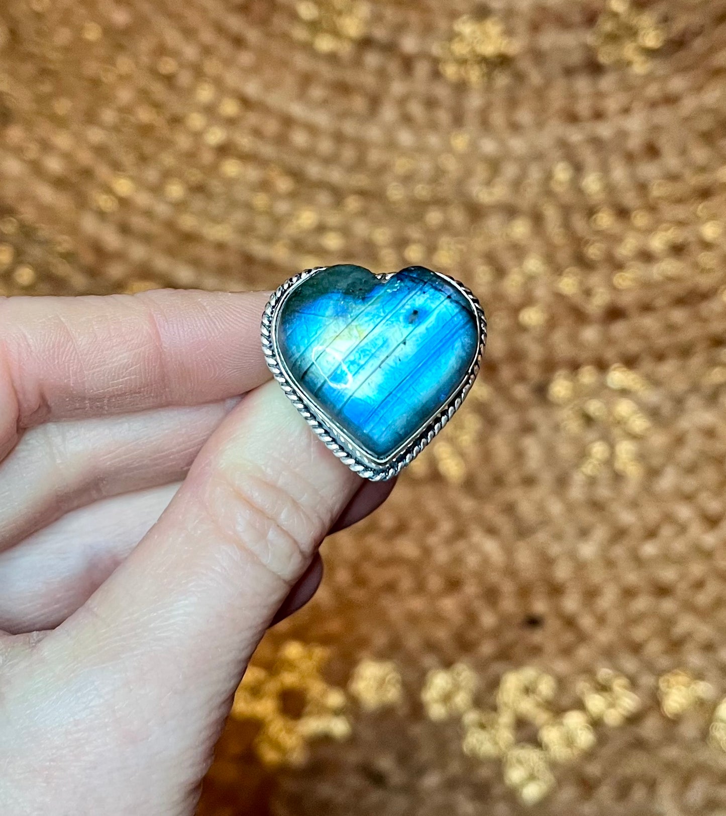 Bague coeur Labradorite et argent 925