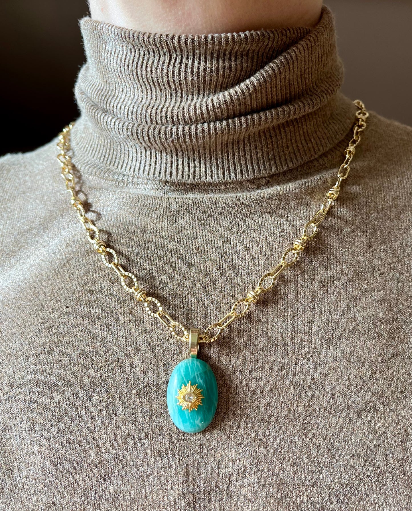 Collier amulette Amazonite zébrée
