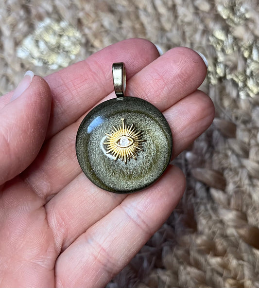 Pendentif talisman protecteur Obsidienne dorée