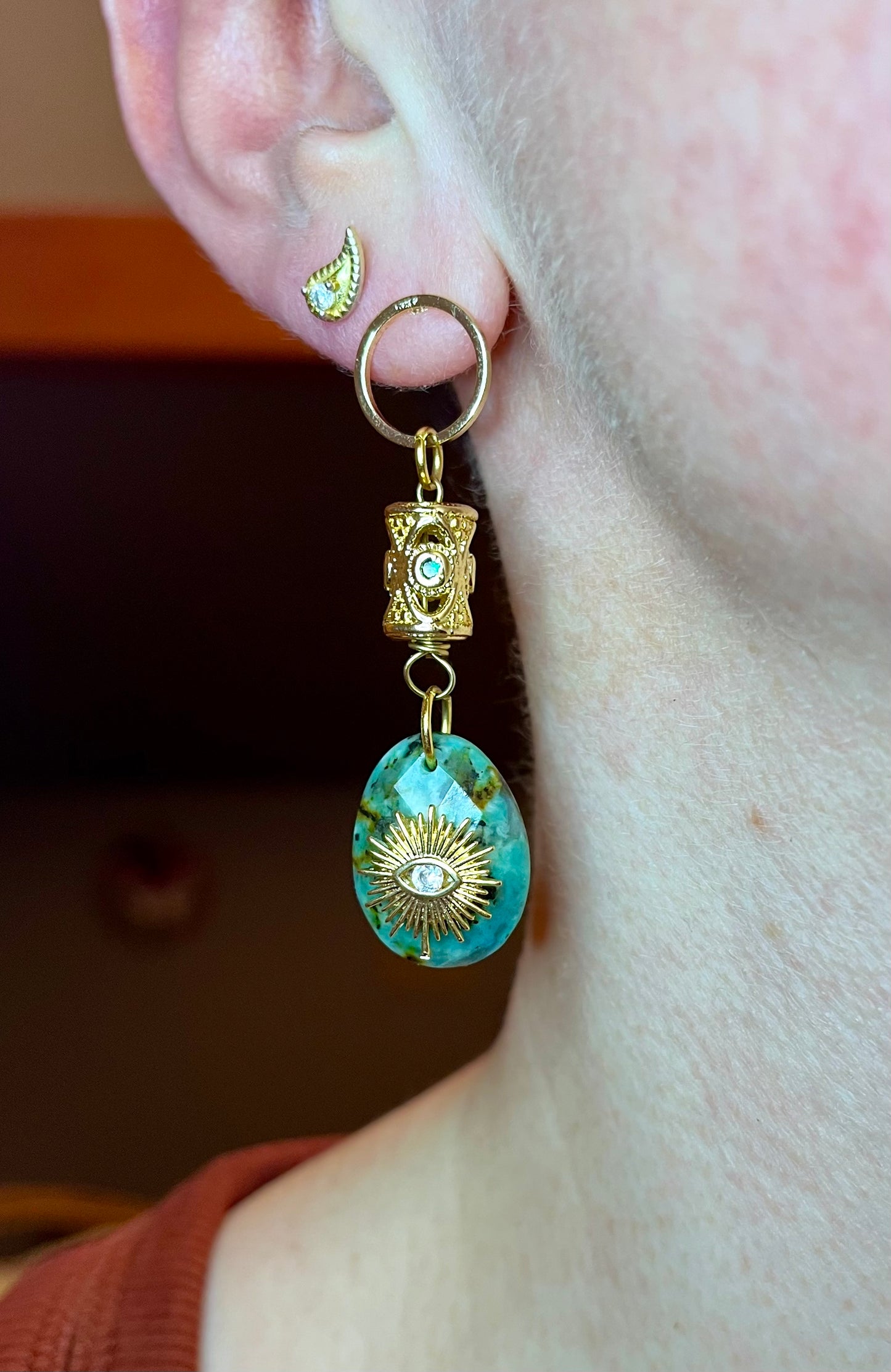 Mono boucle talisman Turquoise Africaine