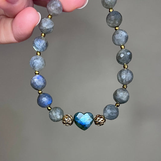 Bracelet cœur Labradorite - Protection contre les énergies négatives