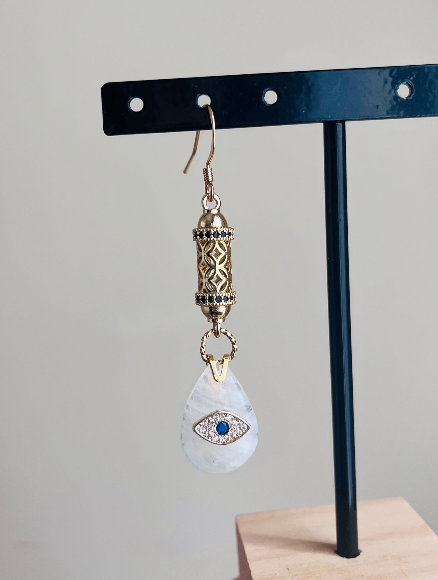 Moonstone teardrop amulet single earring