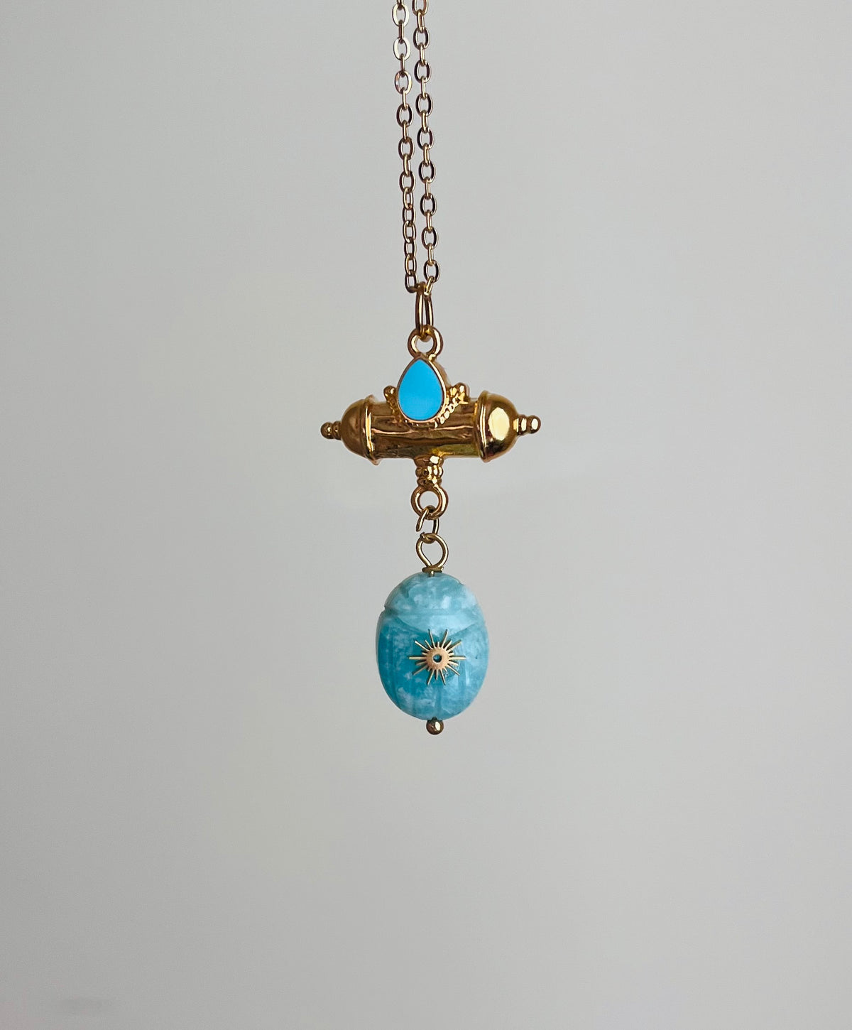 Collier sautoir talisman scarabée Amazonite