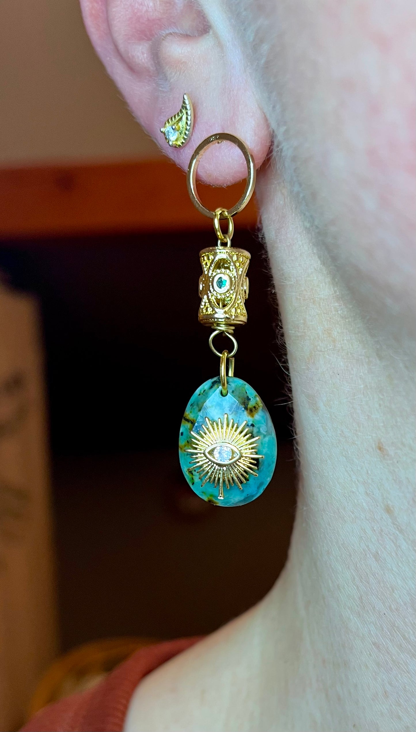 Mono boucle talisman Turquoise Africaine