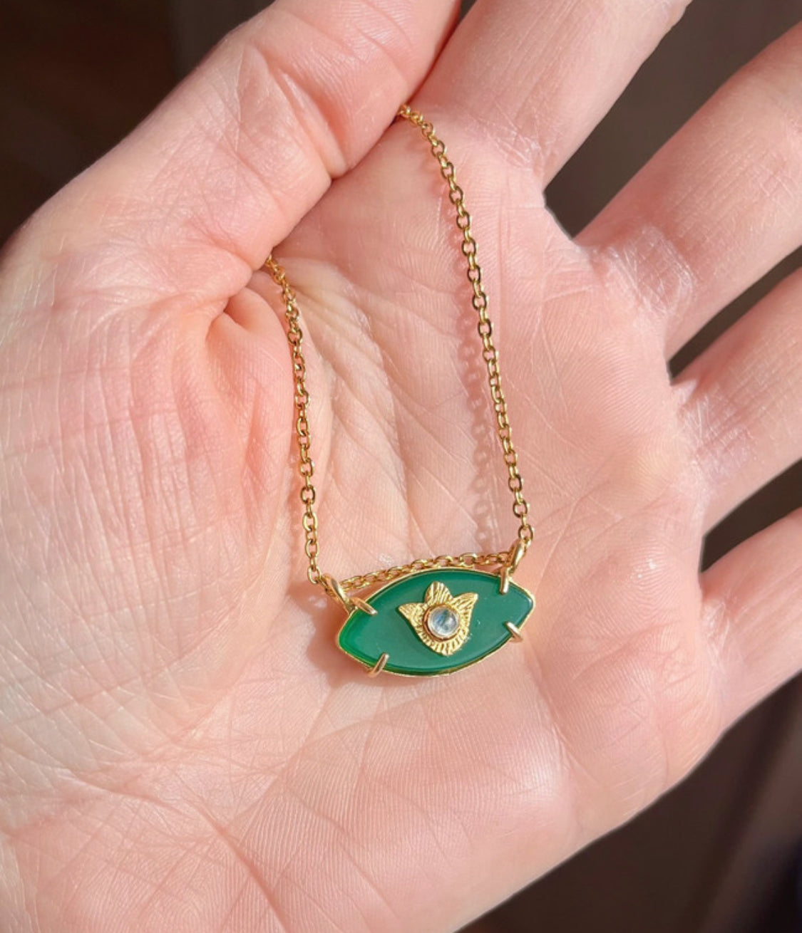 Collier amulette œil protecteur Onyx vert