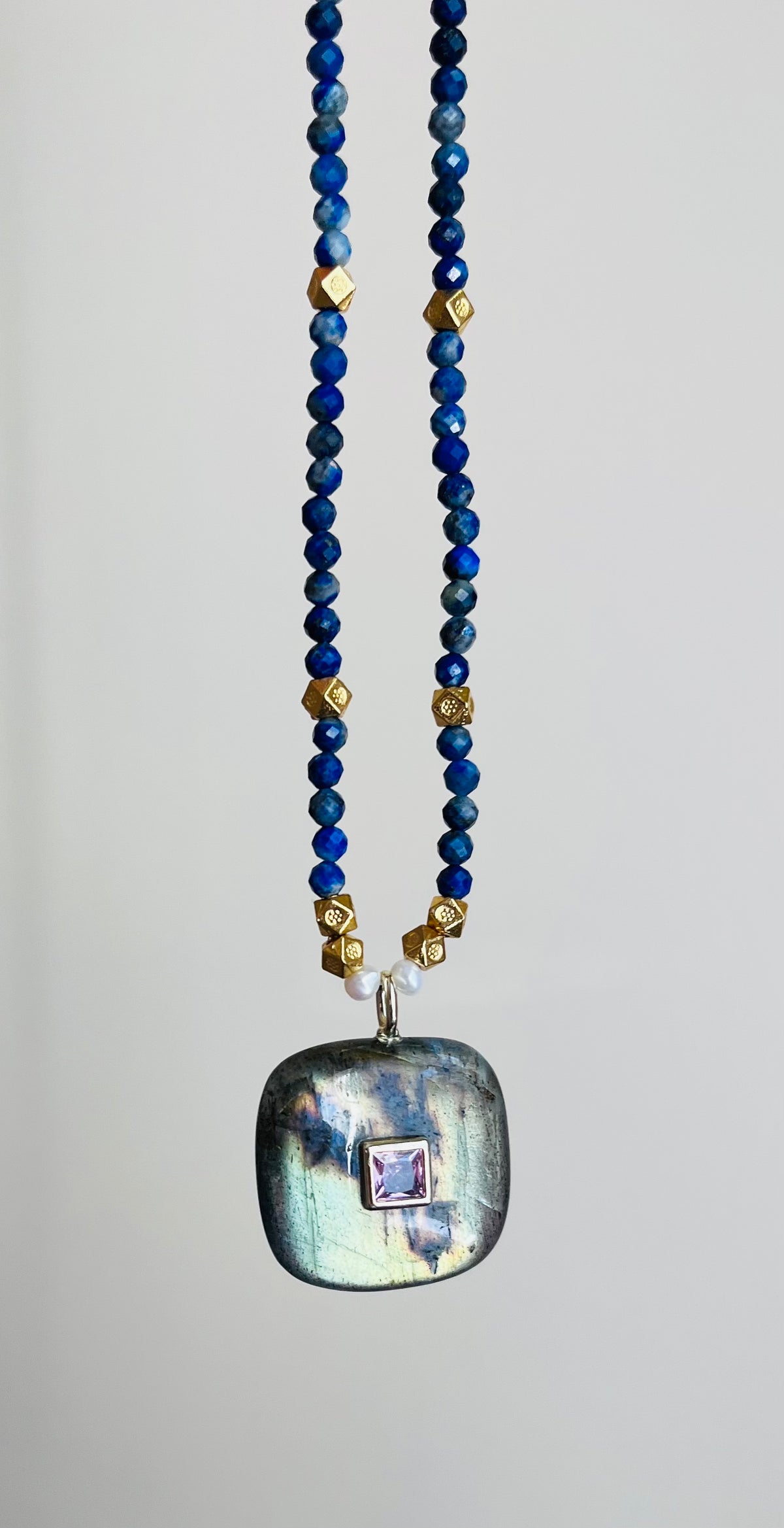 Collier talisman Labradorite et Lapis-Lazuli